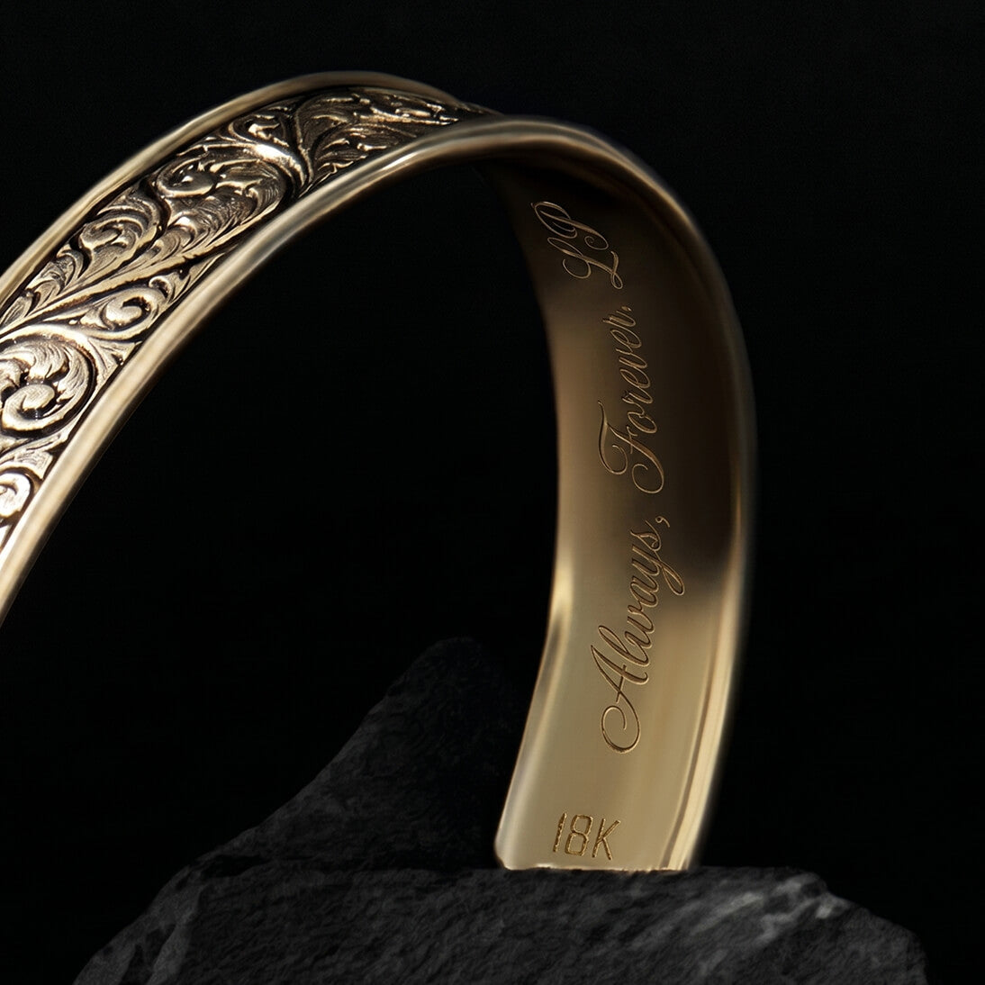 Engraved Solid Gold Cuff Bracelet