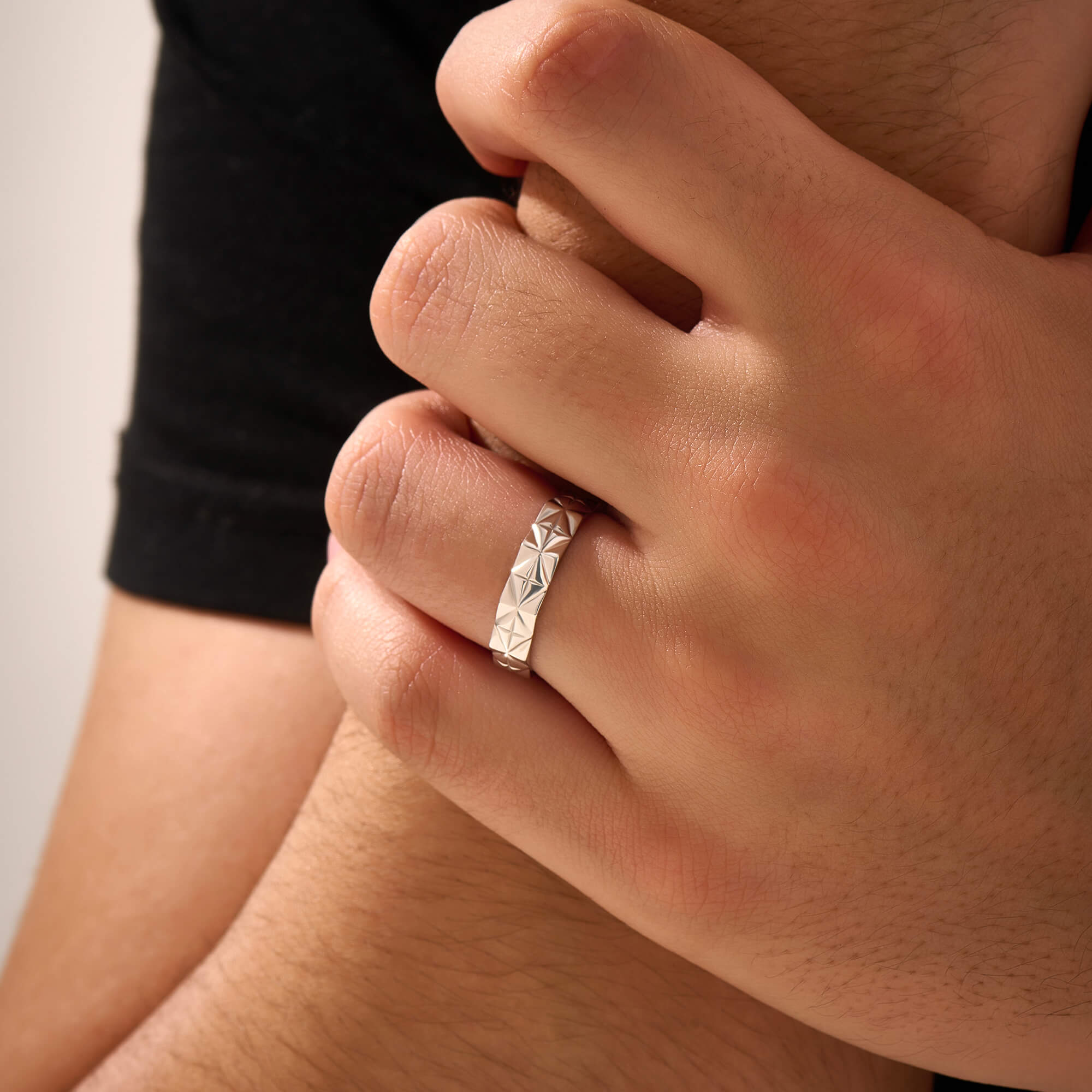 Men's Silver Diamond Cut Band Ring