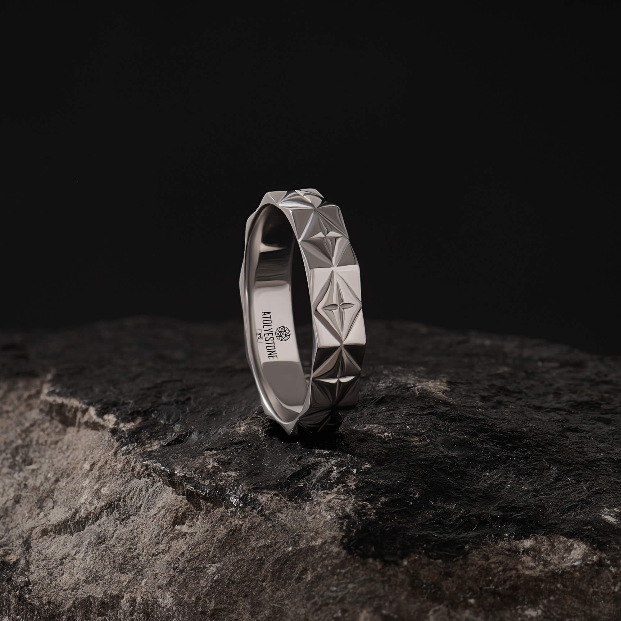 Diamond Cut Solid Silver Band Ring