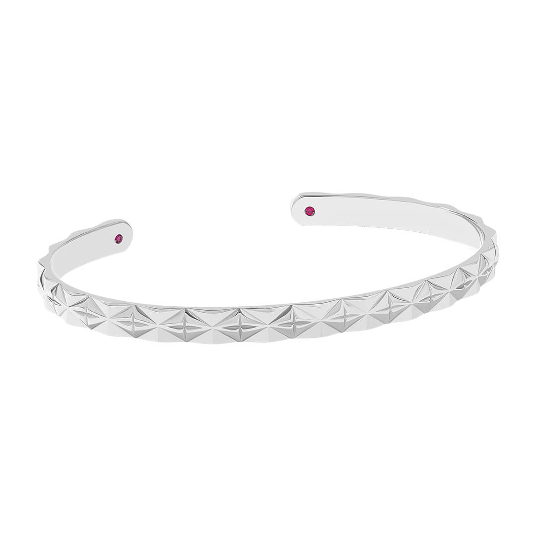 Diamond Cut Cuff Bracelet in Solid White Gold