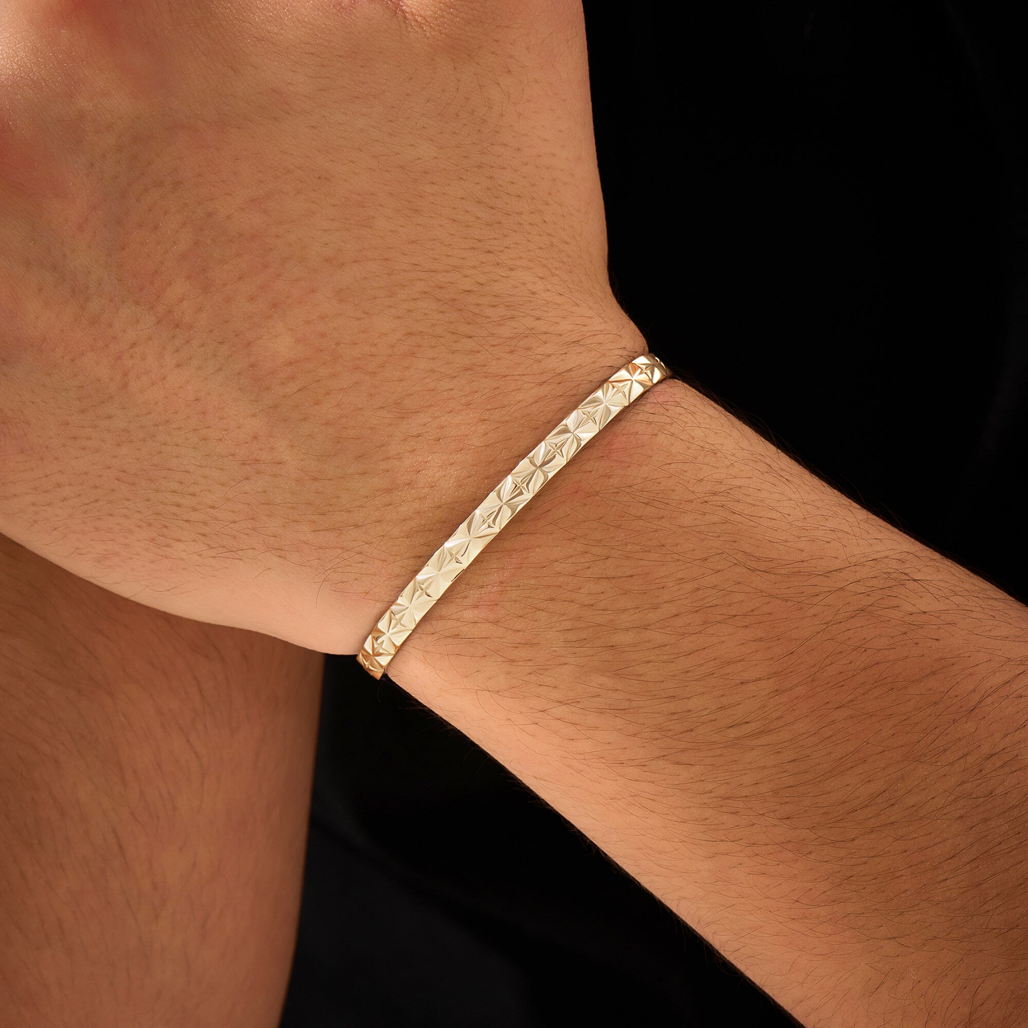 Men's Solid Gold Diamond Cut Cuff Bracelet