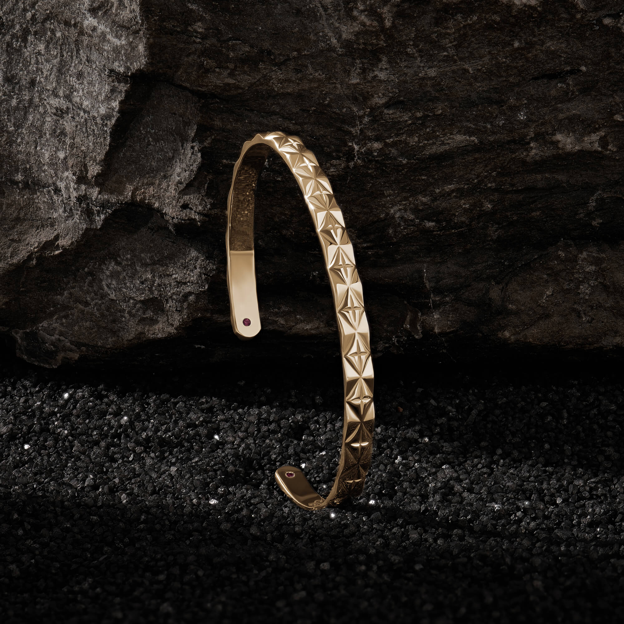 Diamond Cut Patterned Yellow Solid Gold Cuff Bracelet