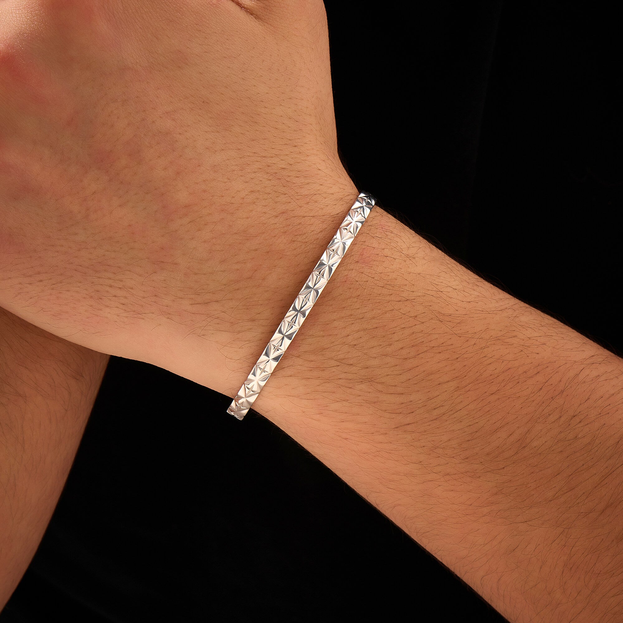 Men's Solid Silver Diamond Cut Cuff Bracelet