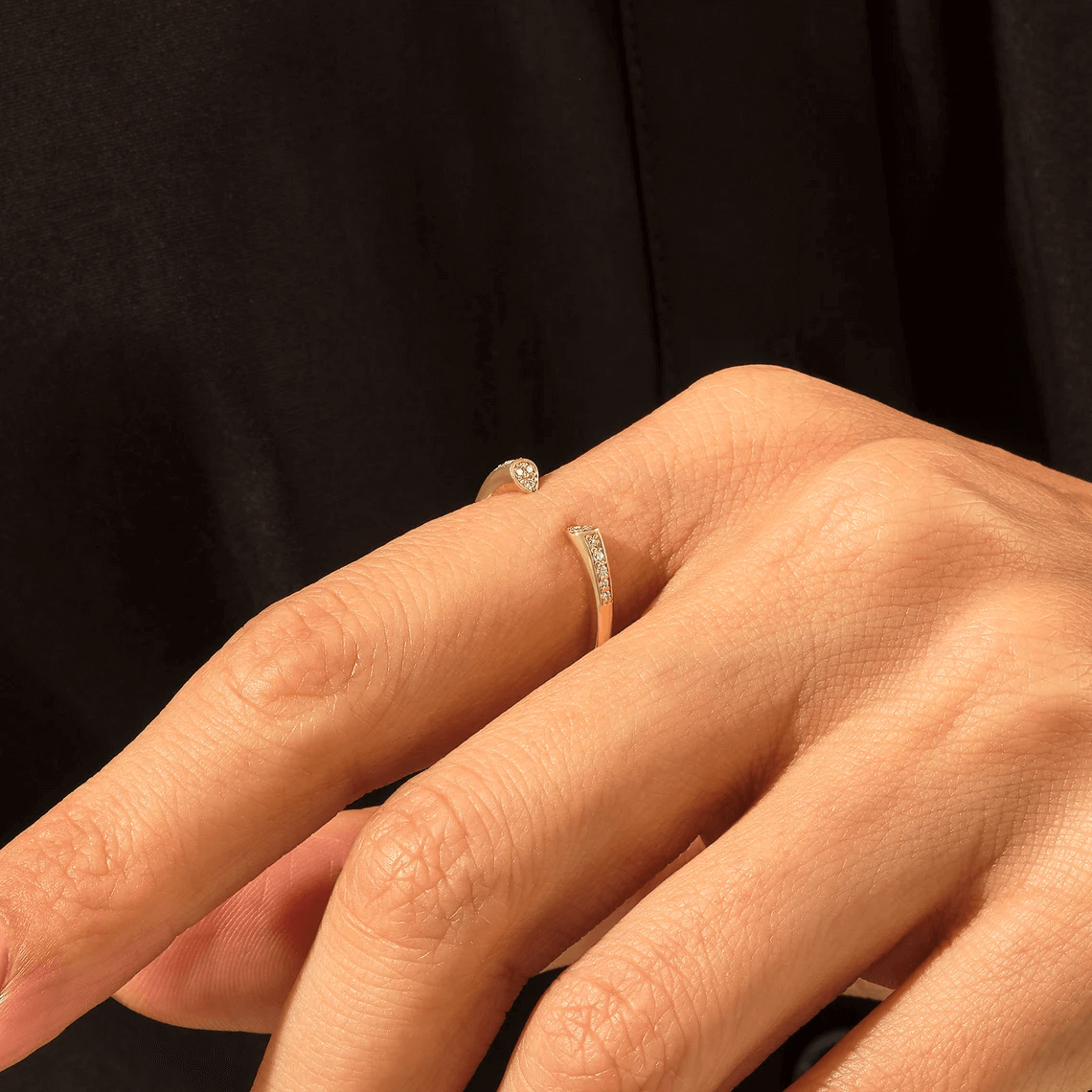 0.07 ctw Diamond Pave Cuff Stacking Ring - Real Gold