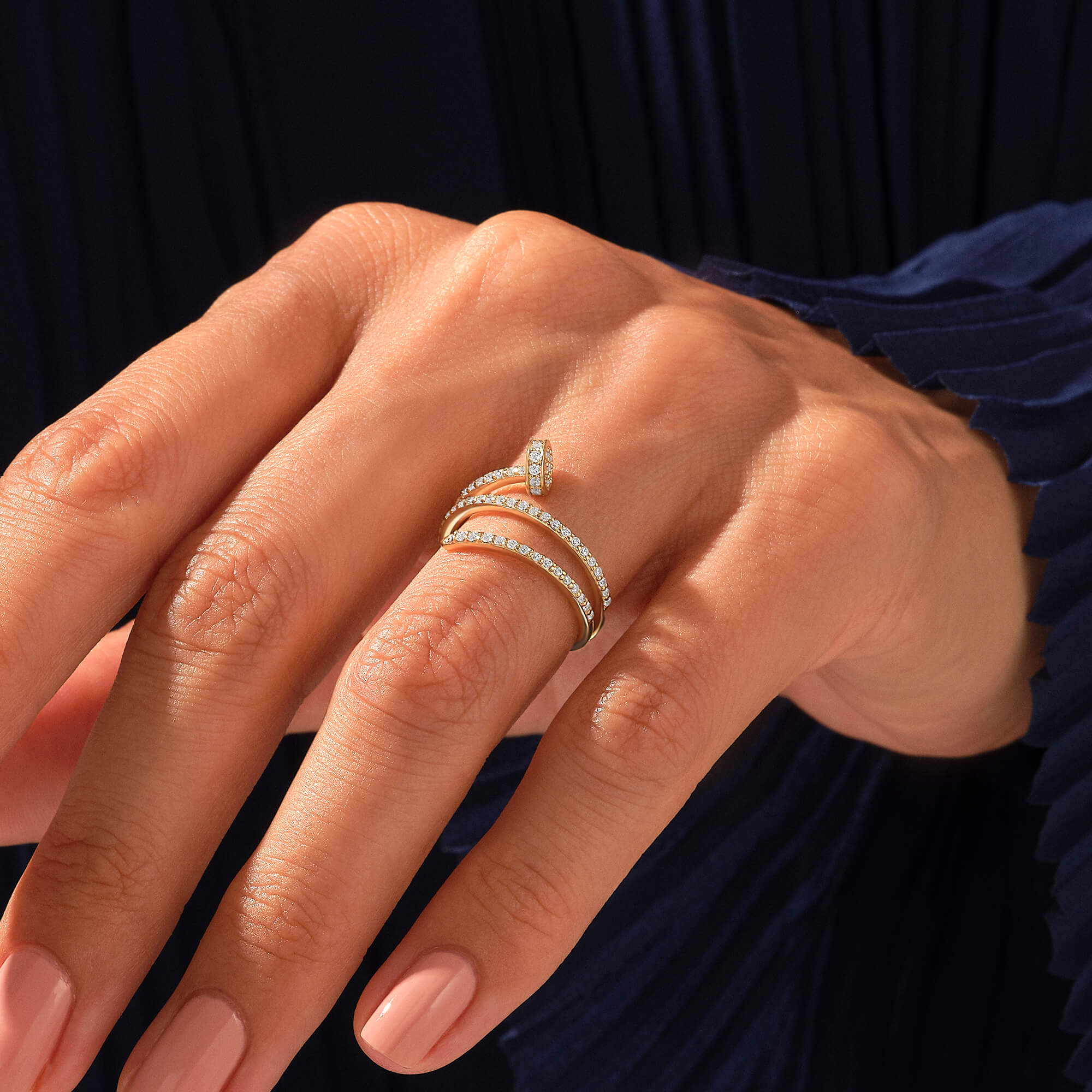 0.37 ctw Diamond Pave Wrap Around Nail Ring - Solid Gold