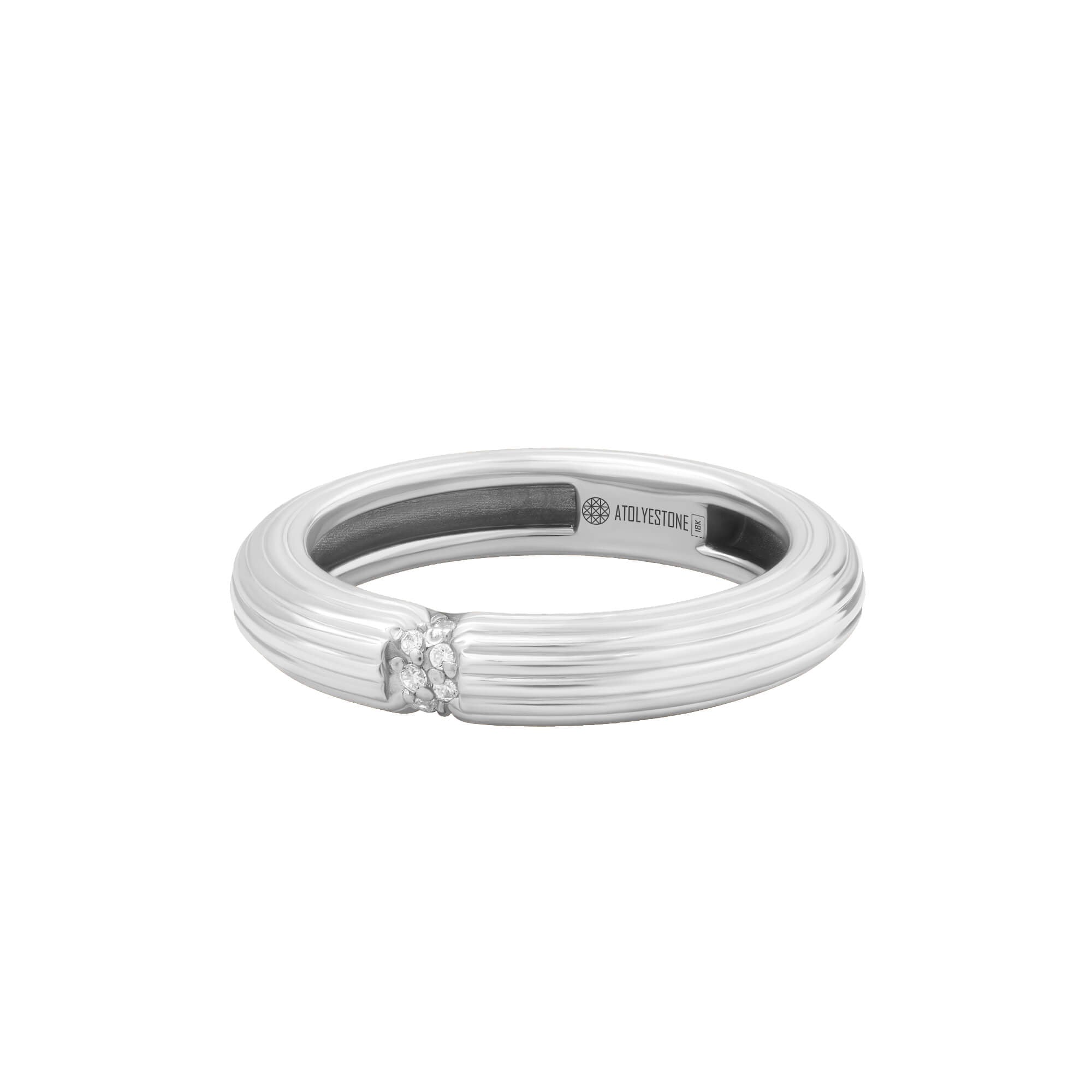 Diamond Ribbed Band Ring in Solid White Gold