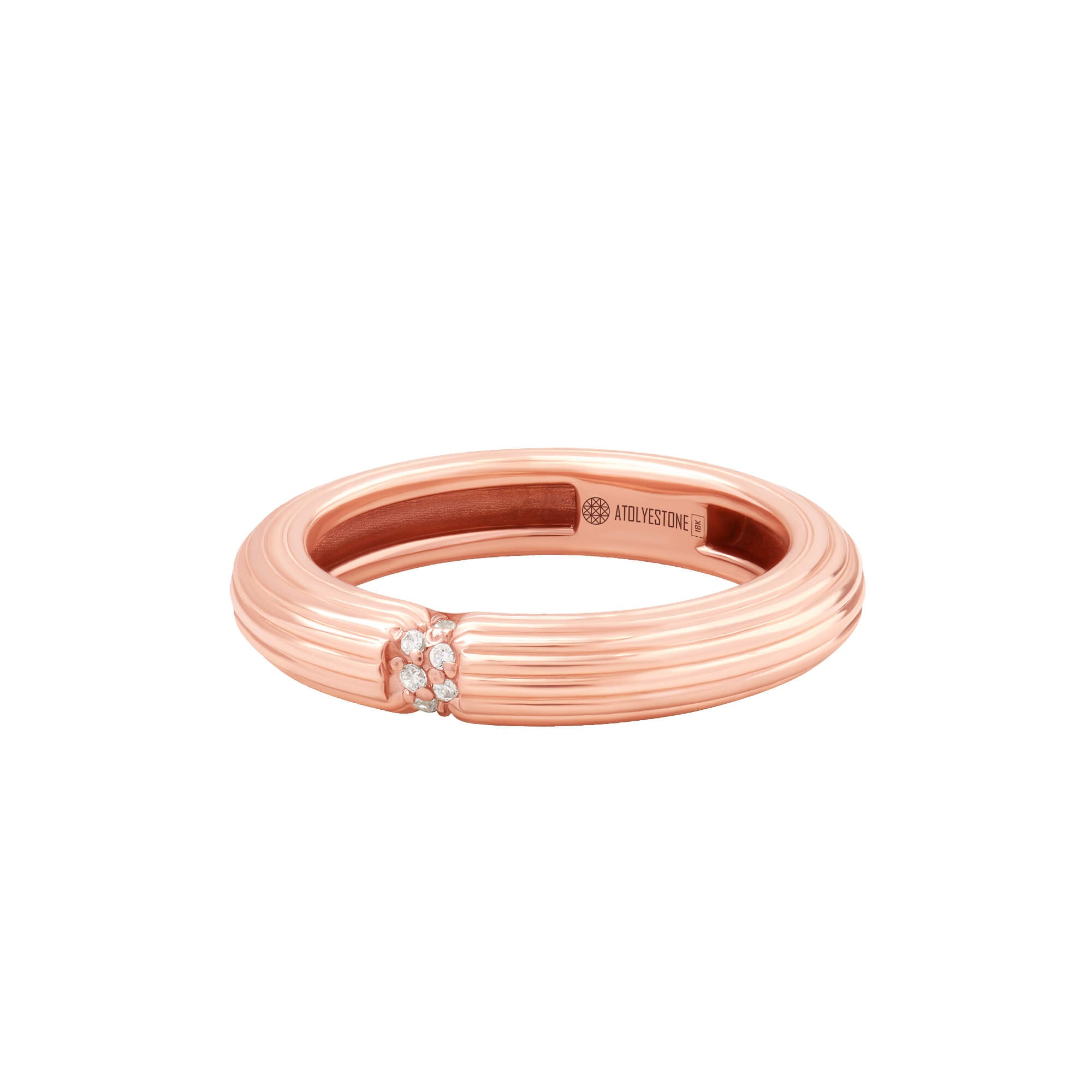 Diamond Ribbed Band Ring in Solid Rose Gold