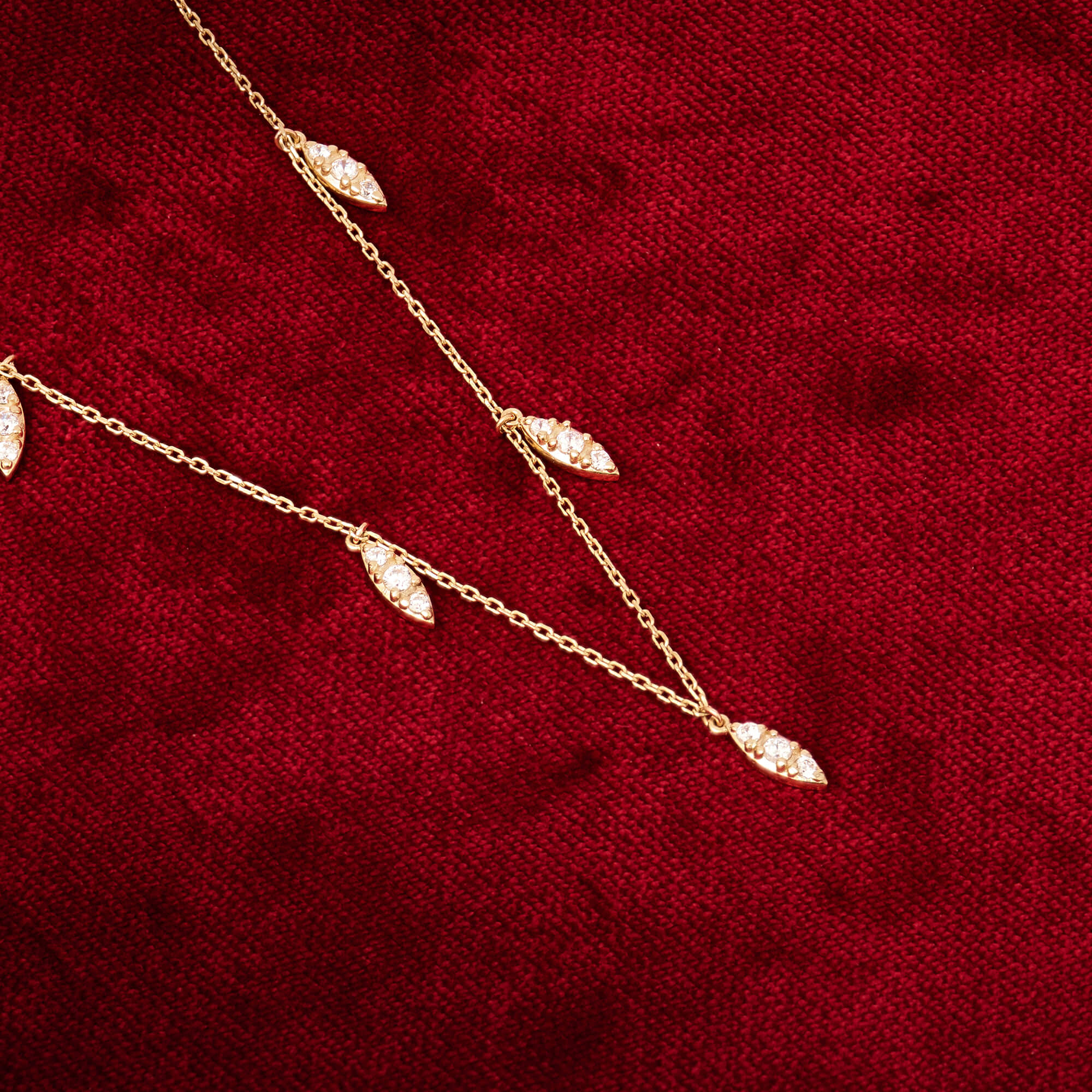 Diamond Station Drop Design Necklace in Yellow Gold