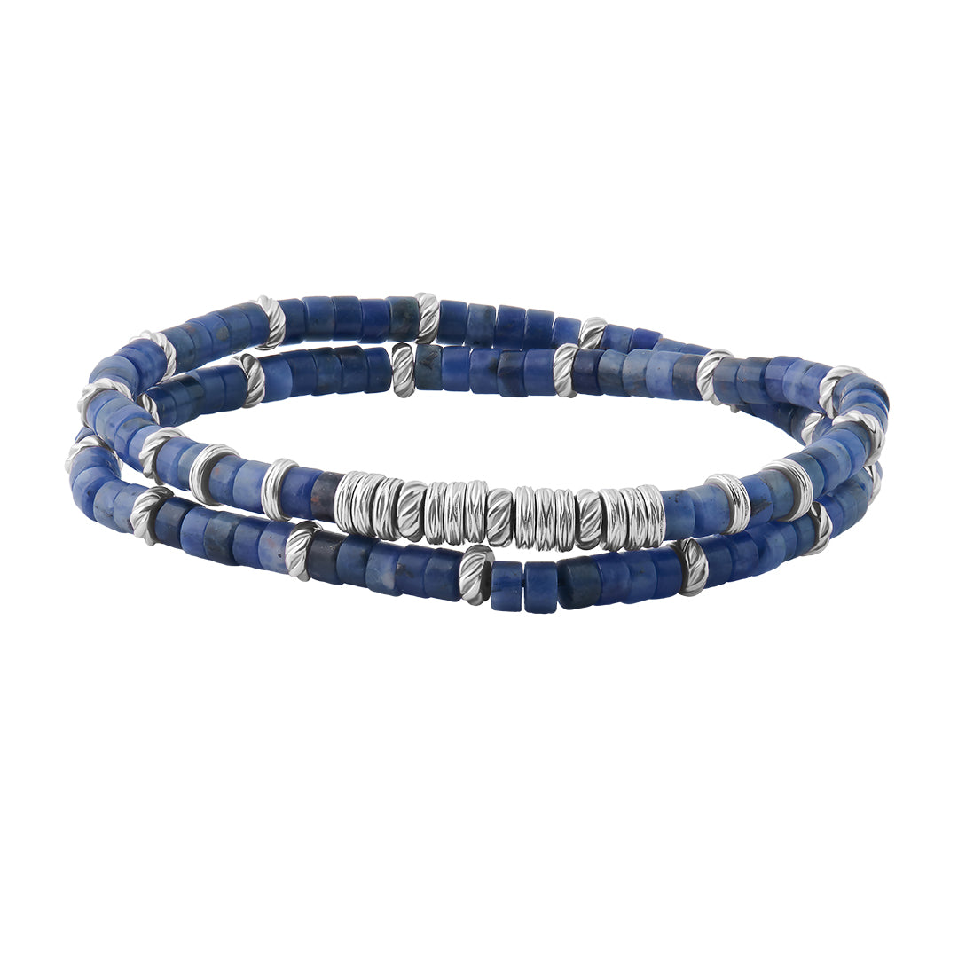 Men's Double Sodalite Heishi Beads Bracelet - Silver