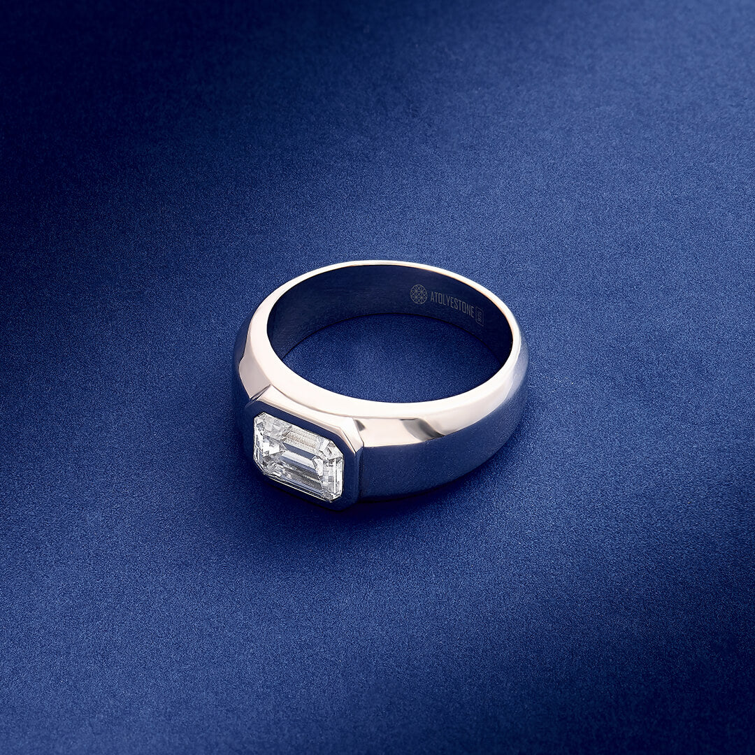 Men's 925 Silver Emerald-Cut Moissanite Ring