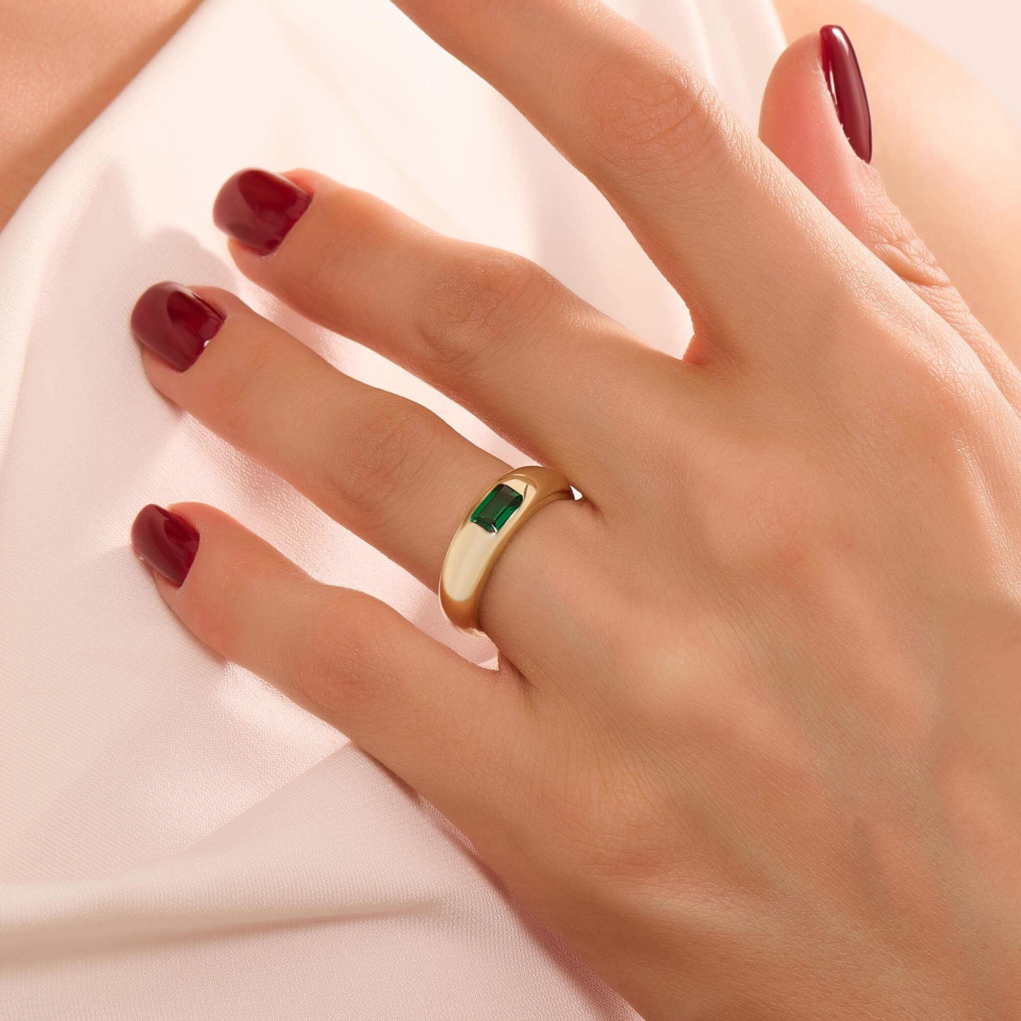 Women's Emerald Dome Ring in Solid Gold