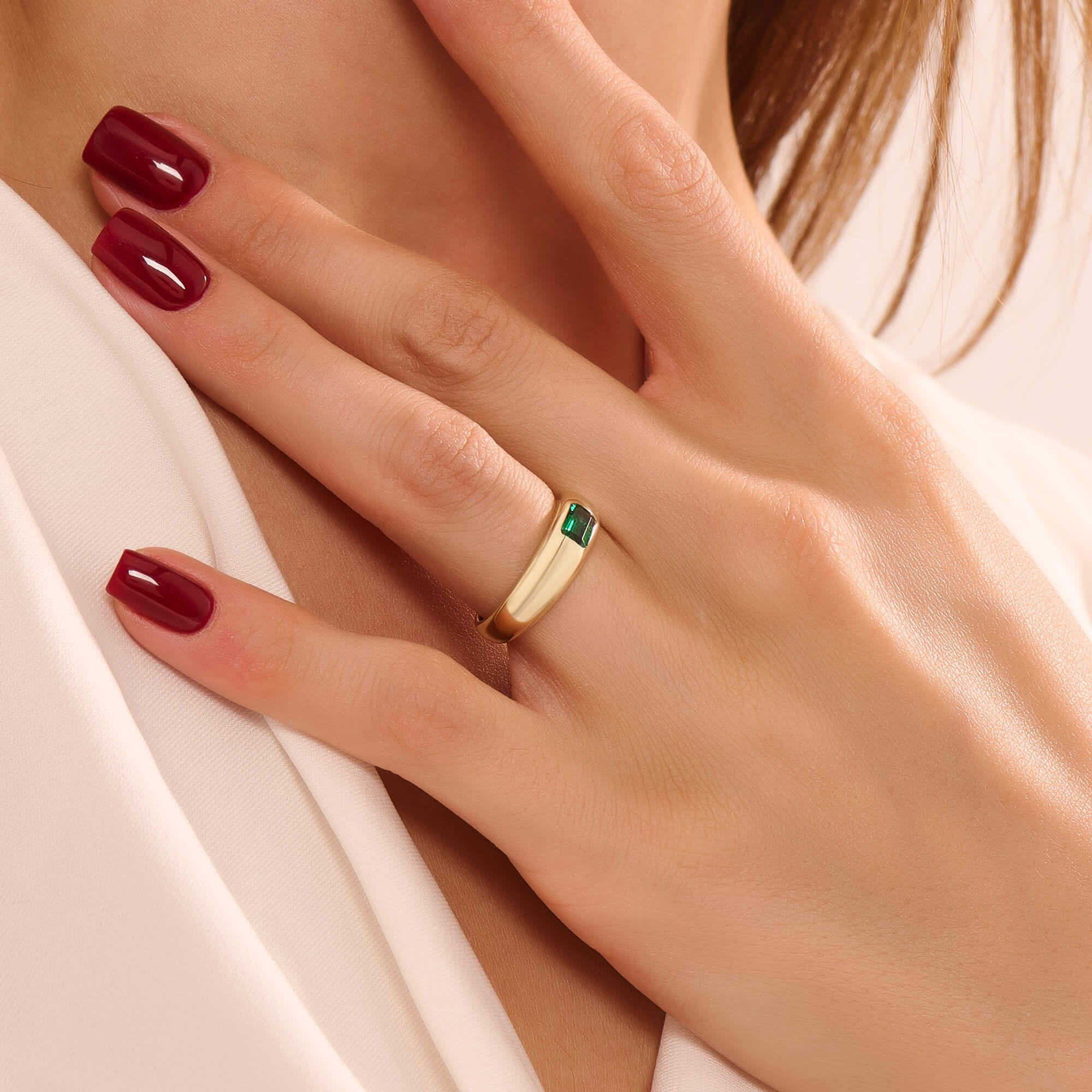 Women's Yellow Solid Gold Emerald Dome Ring
