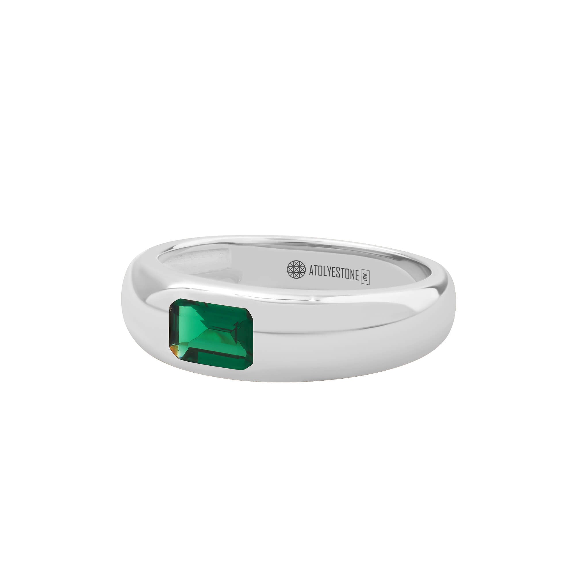 Emerald Dome Ring in Solid White Gold