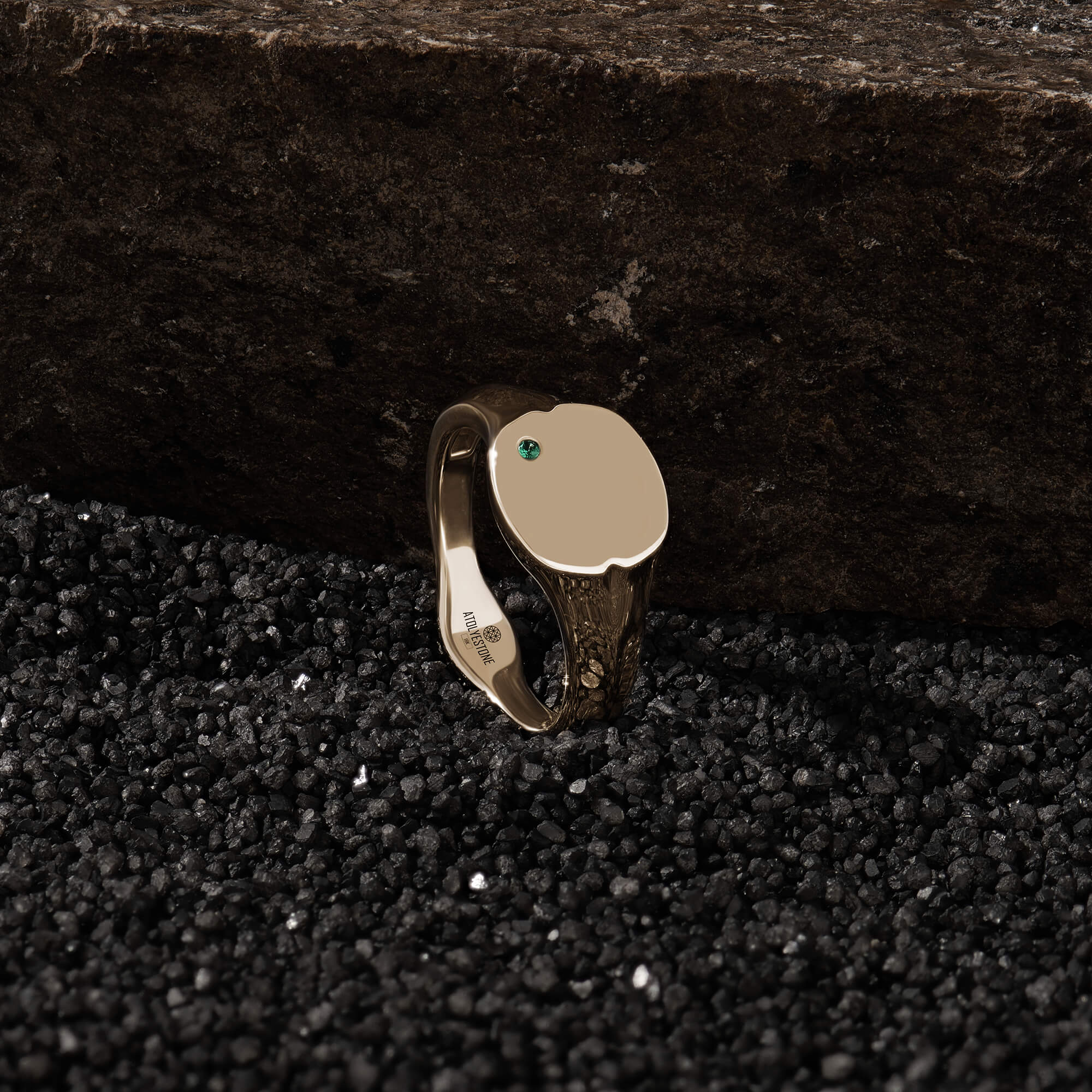 Emerald Square Signet Style Ring in Yellow Solid Gold