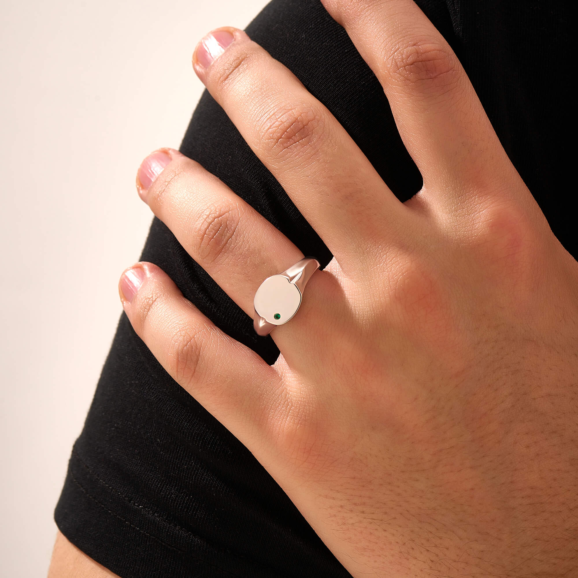 Men's Solid Silver Emerald Square Signet Ring