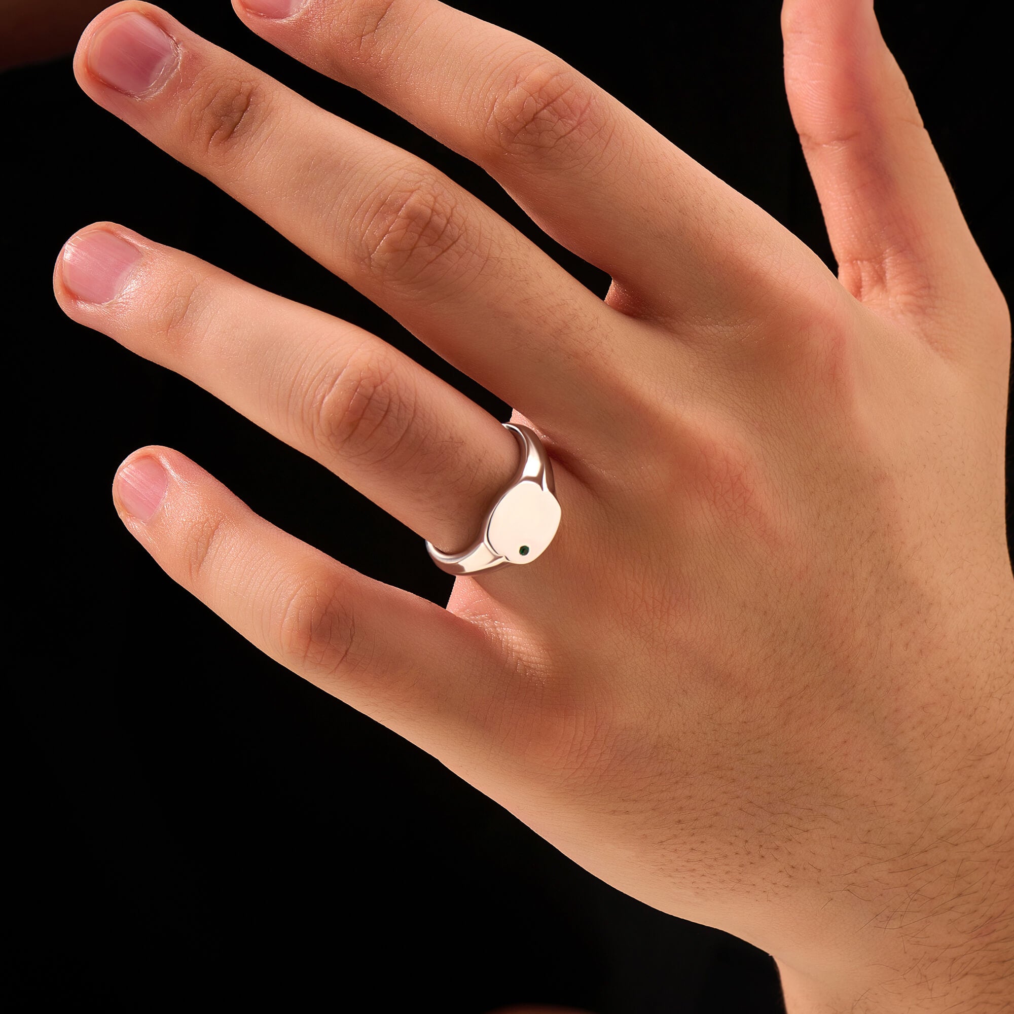 Men's 925 Sterling Silver Emerald Square Signet Ring