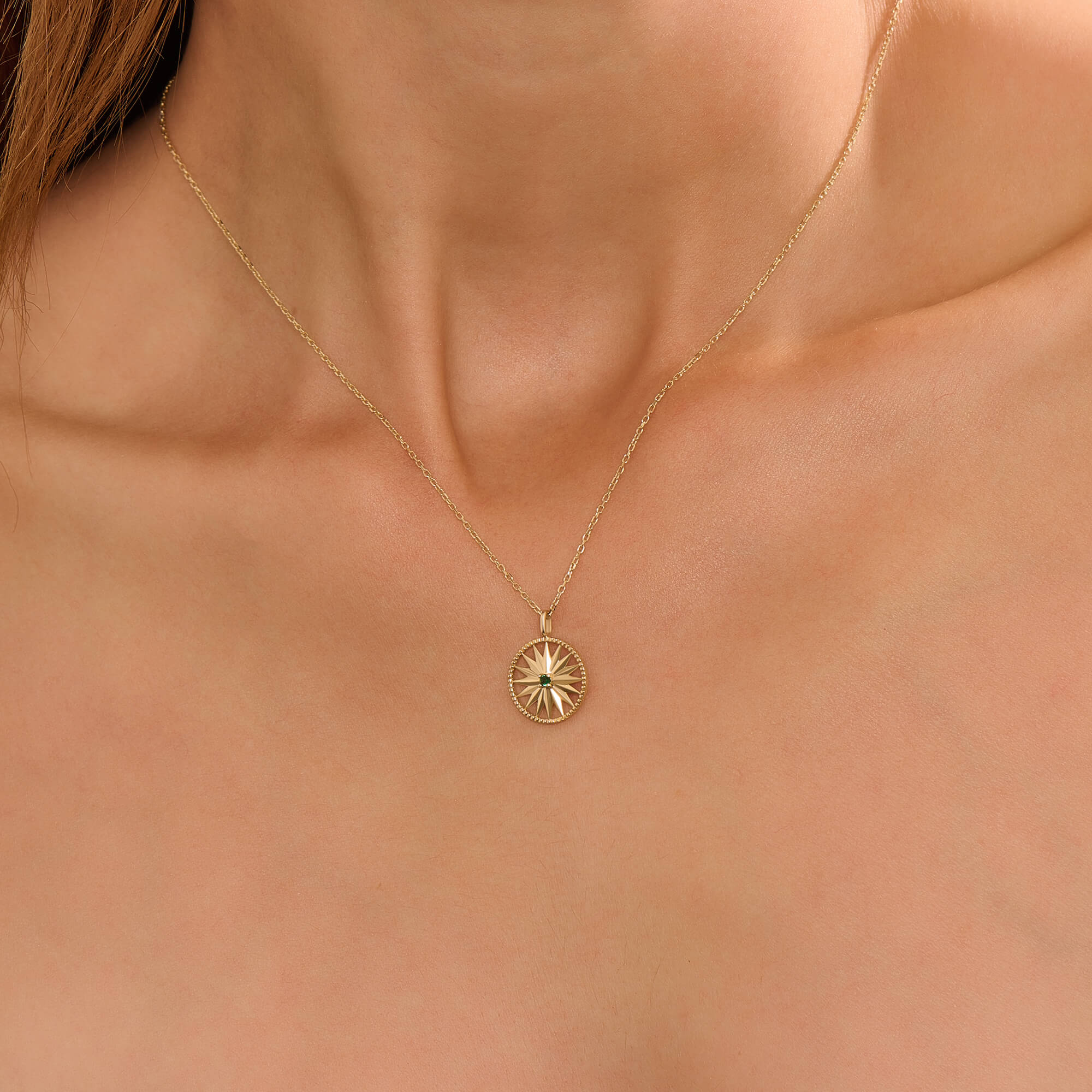 Women's Emerald Star Disc Necklace in Gold