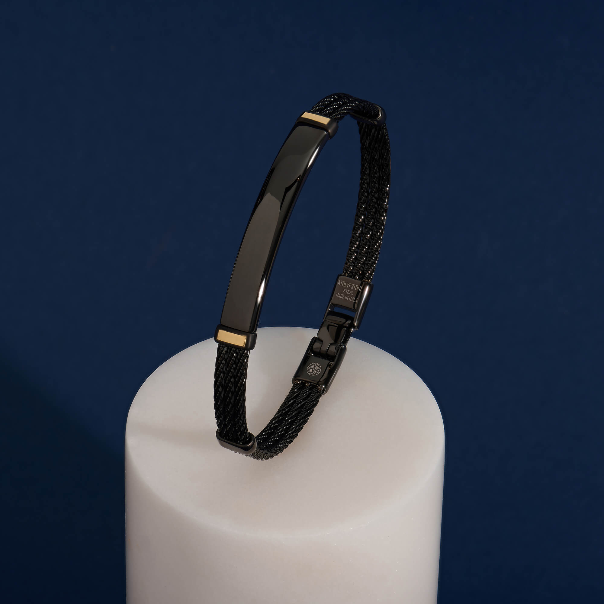 Atolyestone Empire Black Cable Bangle Bracelet with Gold