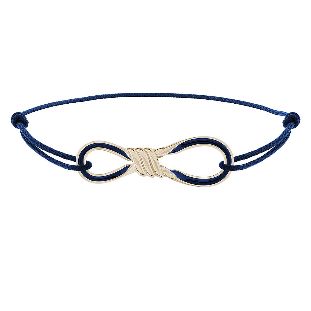 Enamel Infinity Knot Macrame Bracelet in Solid Gold - Blue Enamel Yellow Gold