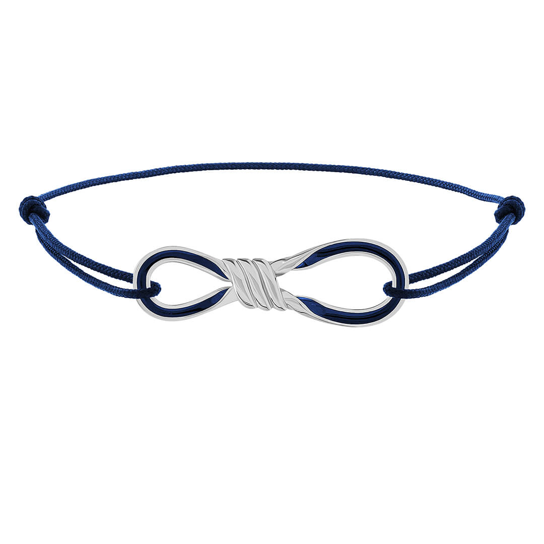 Enamel Infinity Knot Macrame Bracelet in Solid Gold - Blue Enamel White Gold