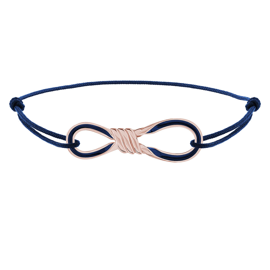 Enamel Infinity Knot Macrame Bracelet in Solid Gold - Blue Enamel Rose Gold