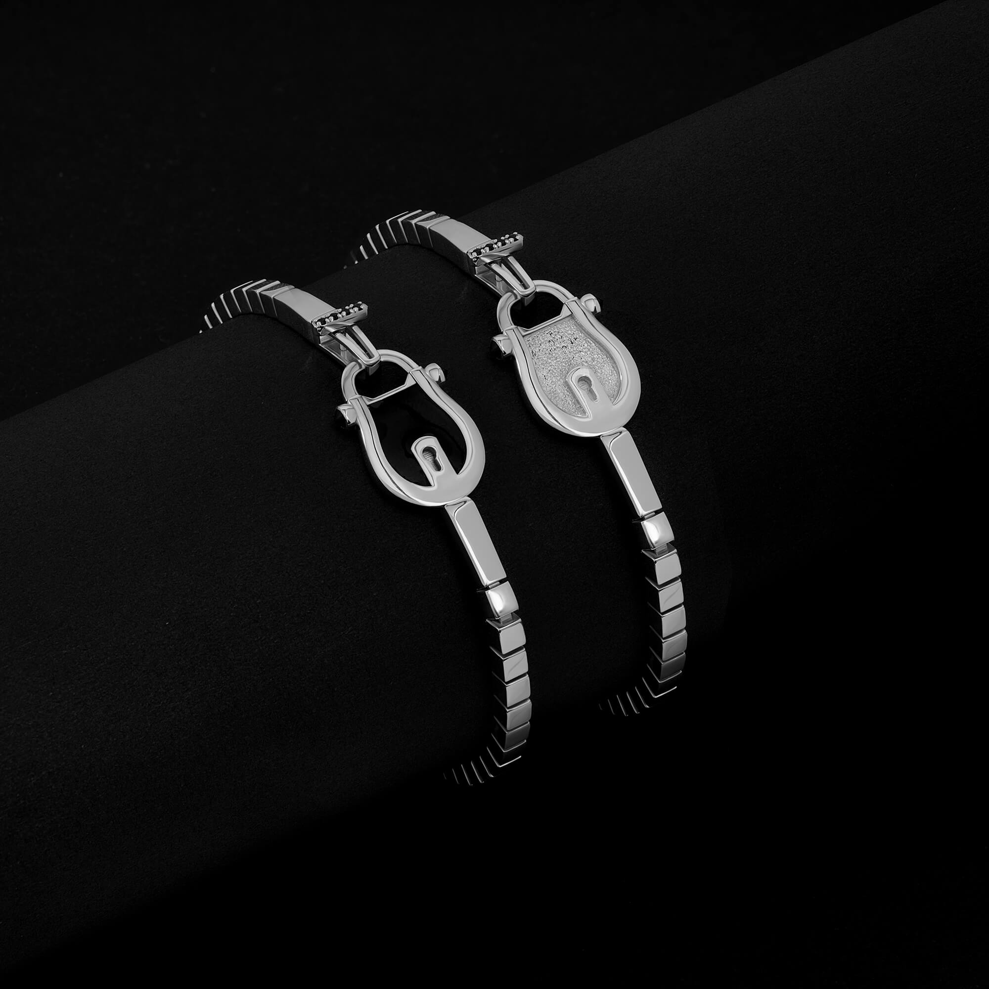 Enamel Lock and Lock Chain Bracelets in Solid Silver