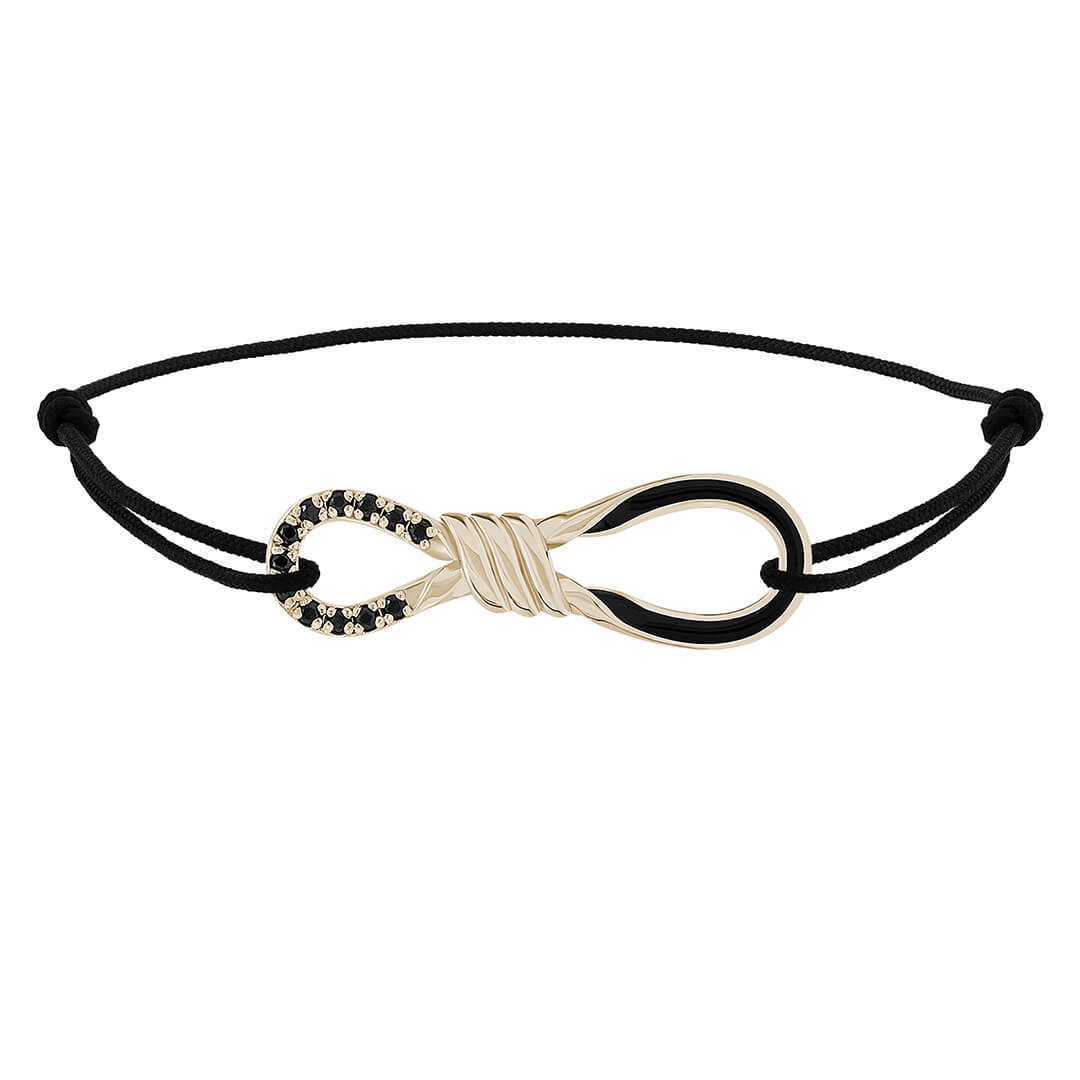 Enamel Pave Infinity Knot Macrame Bracelet in Solid Silver - Black Yellow