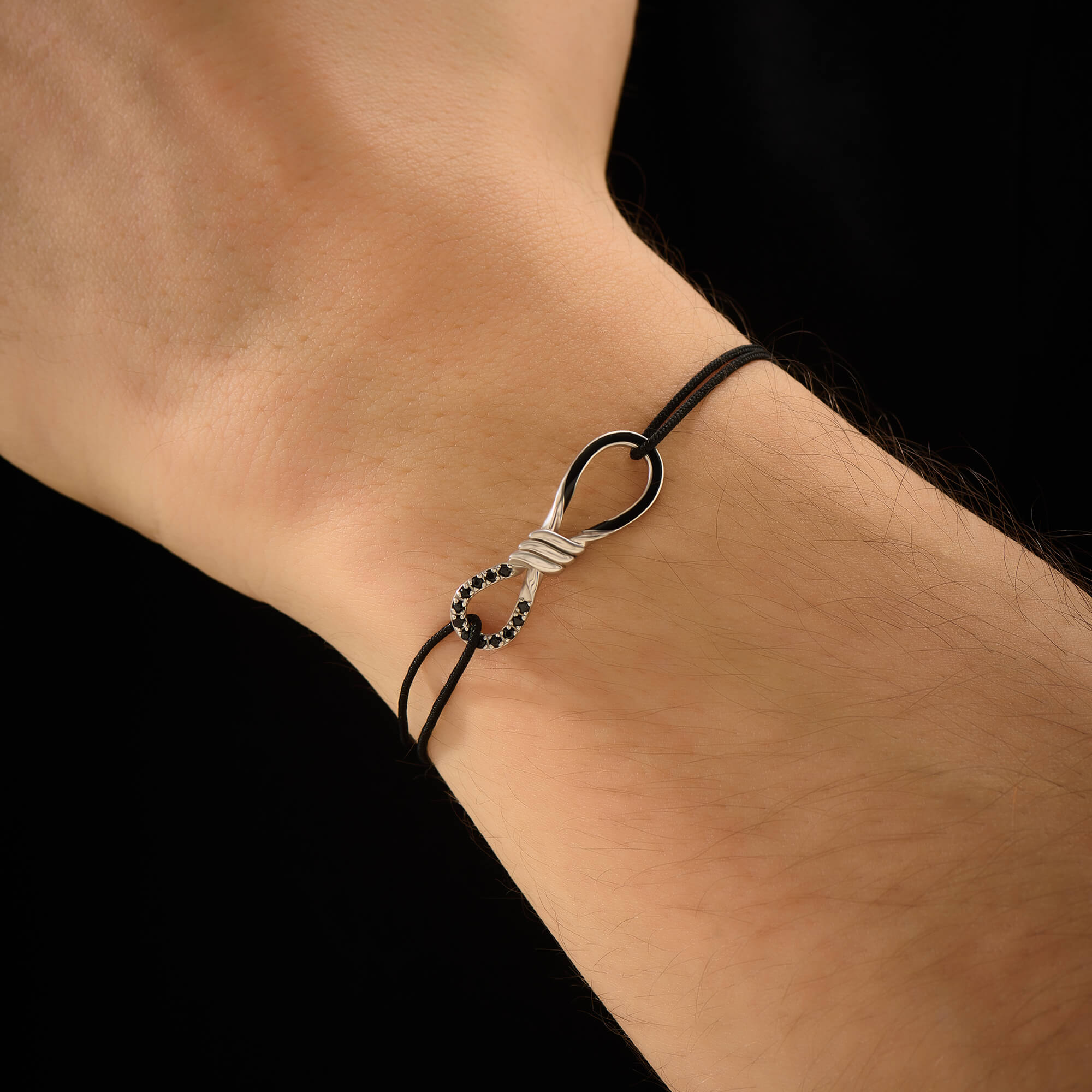 Men's 925 Solid Silver Pave Enamel Knot Macrame Bracelet