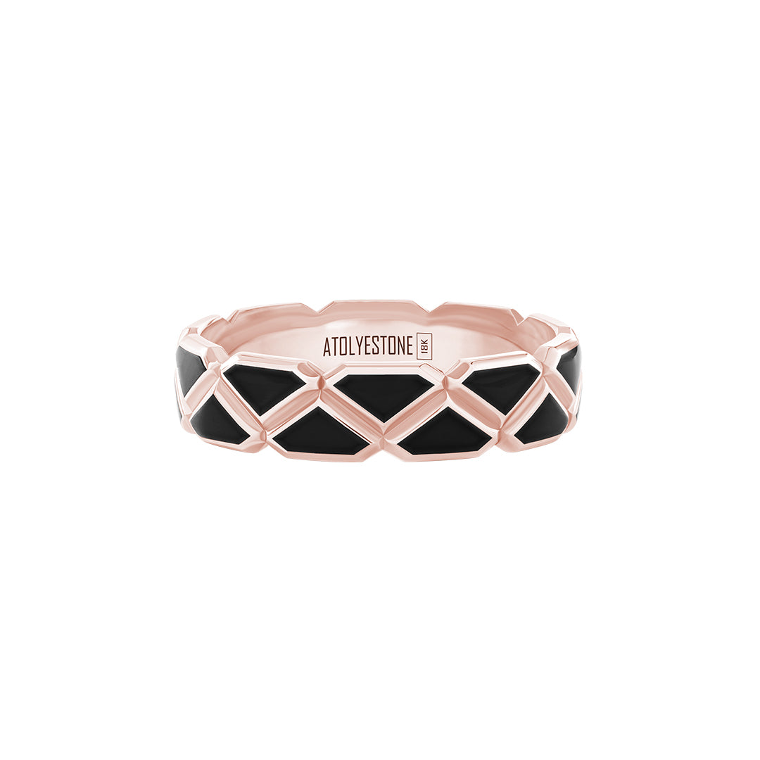 Enamel Triangle Band Ring in Solid Rose Gold - Black Enamel
