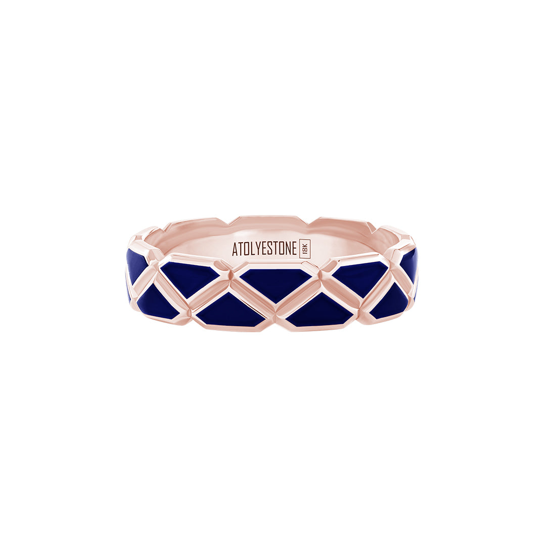 Enamel Triangle Band Ring in Solid Rose Gold - Navy Enamel