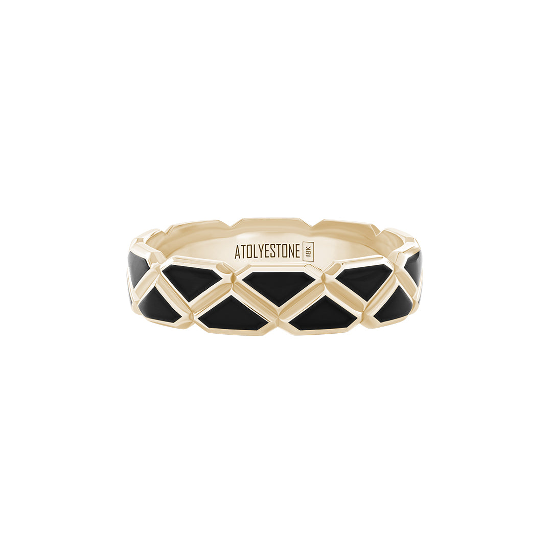 Enamel Triangle Band Ring in Solid Yellow Gold - Black Enamel