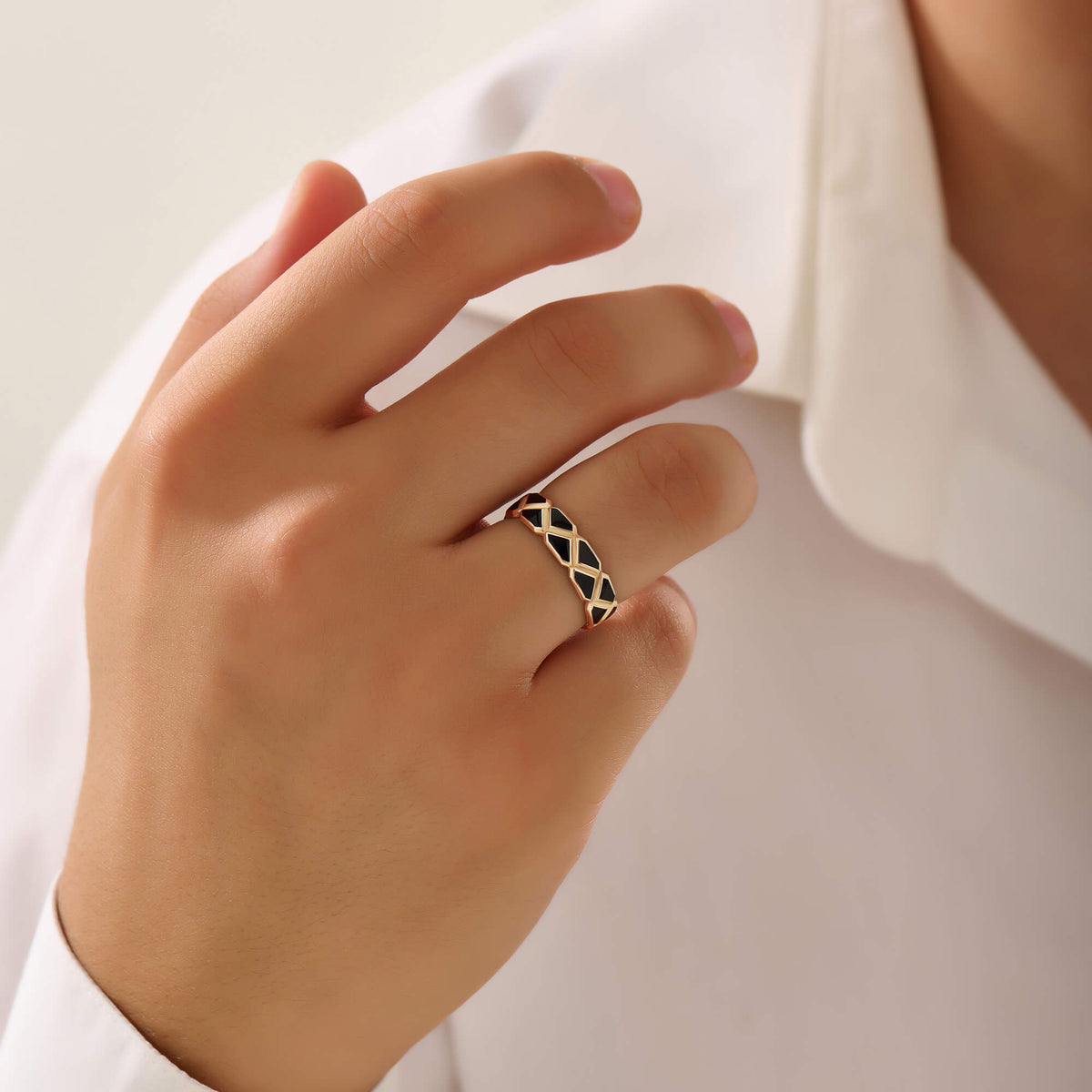 Solid Gold Enamel Triangle Band for Men