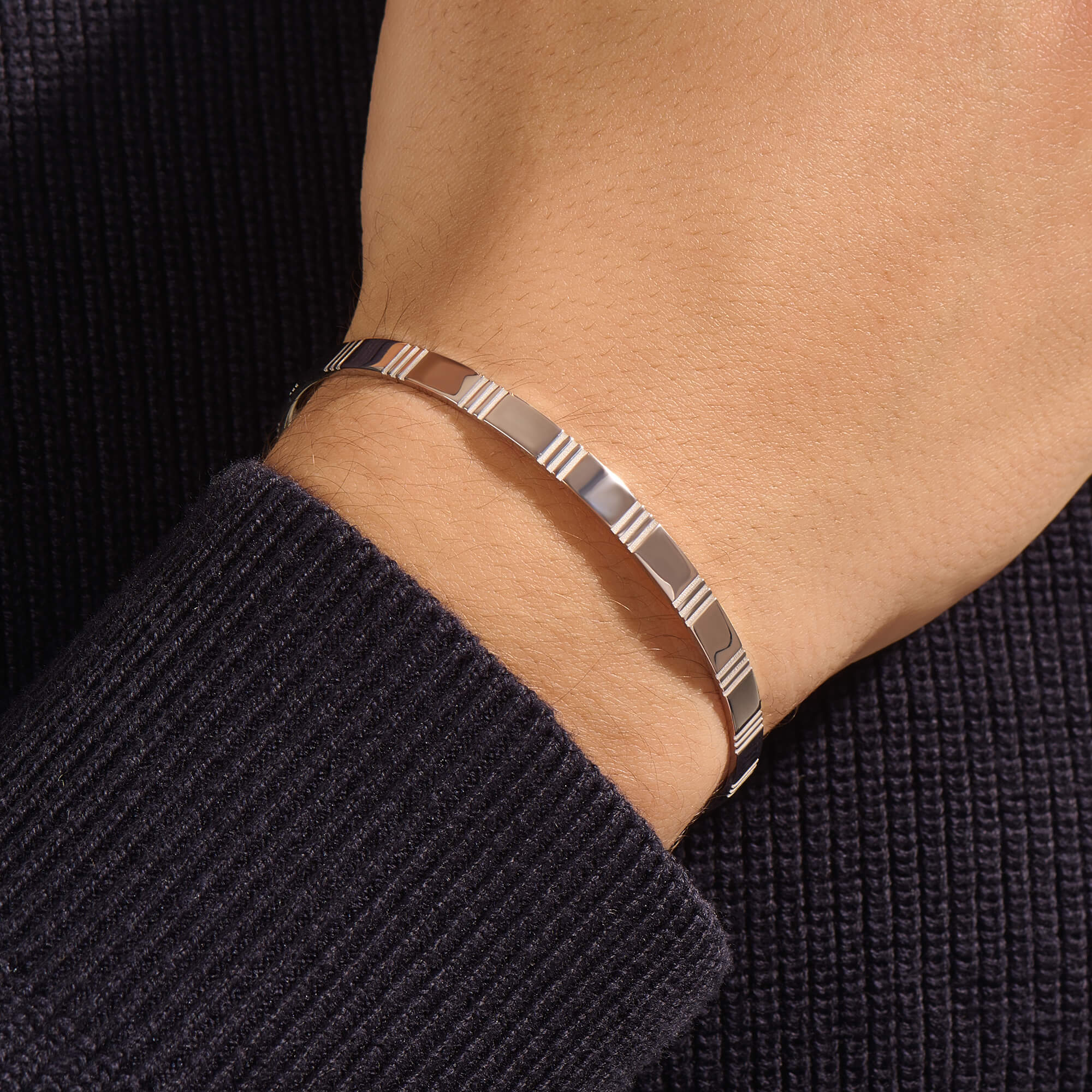 925 Sterling Silver Etched Cuff Bracelet for Men