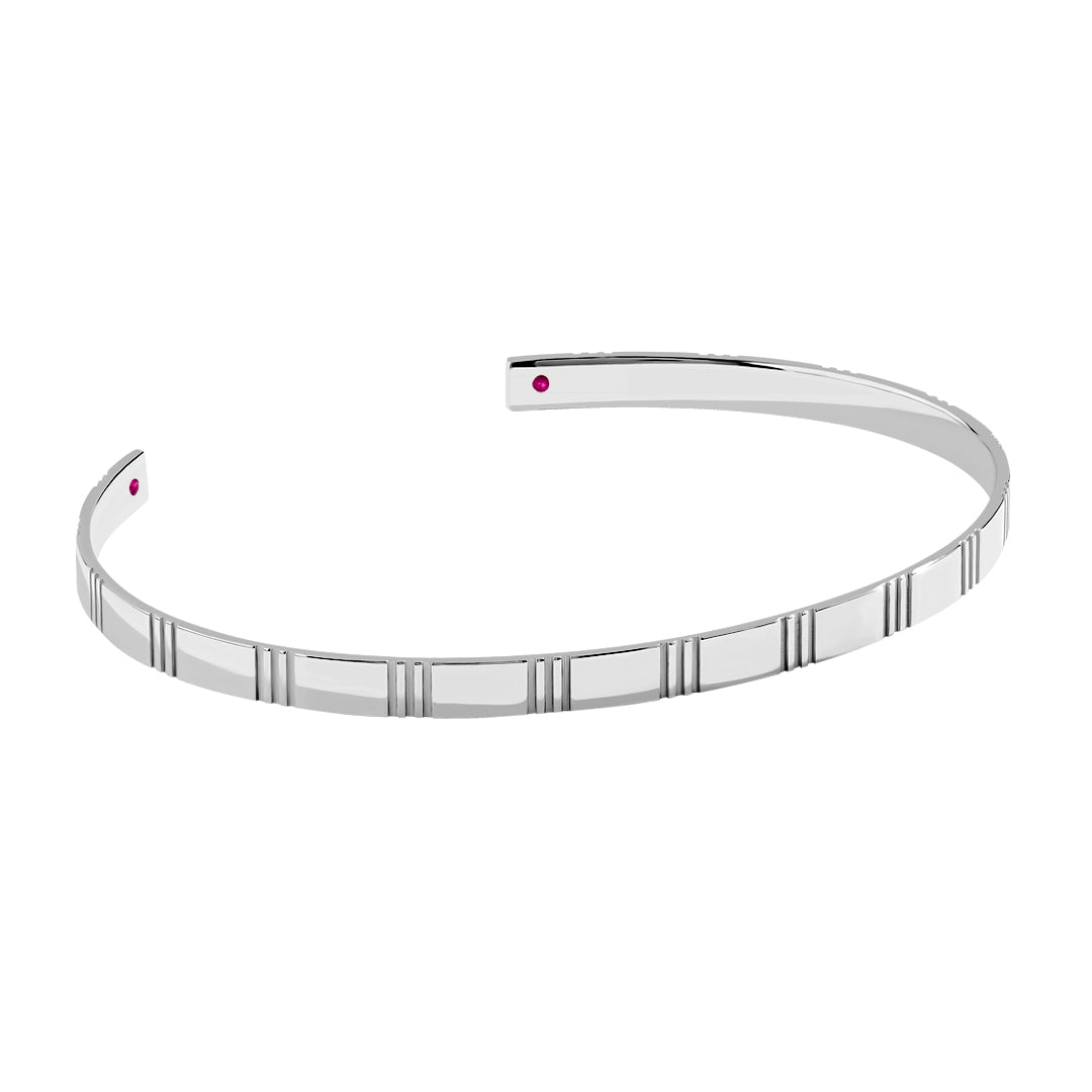 Solid Gold 4.50mm Etched Cuff Bracelet with Ruby Details - White Gold