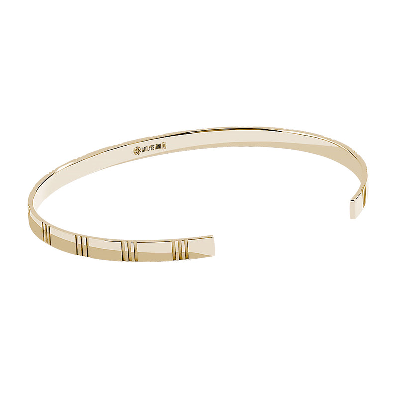 Solid Gold Etched Cuff Bracelet for Men - Yellow Gold