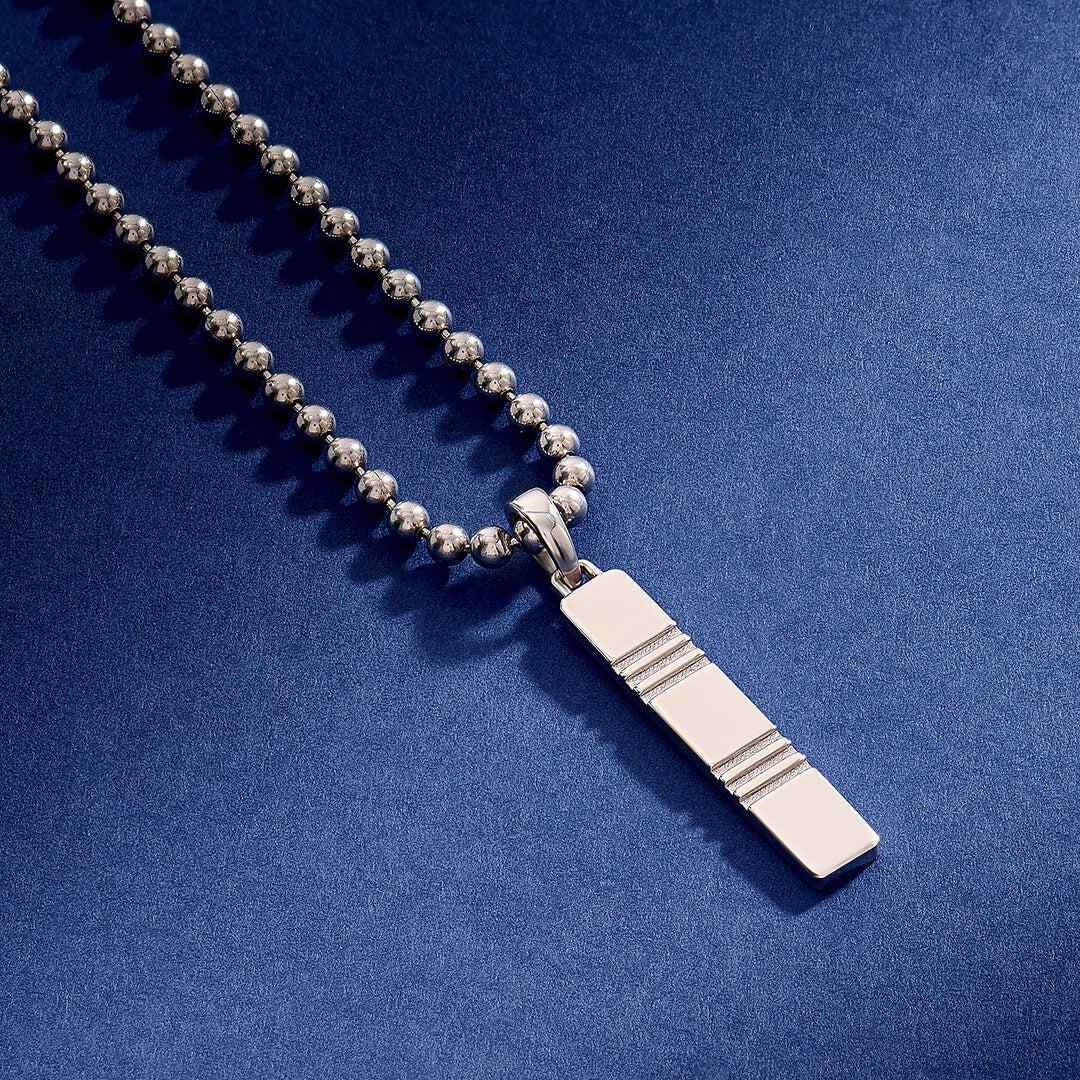 925 Sterling Silver Etched Tag Pendant Necklace