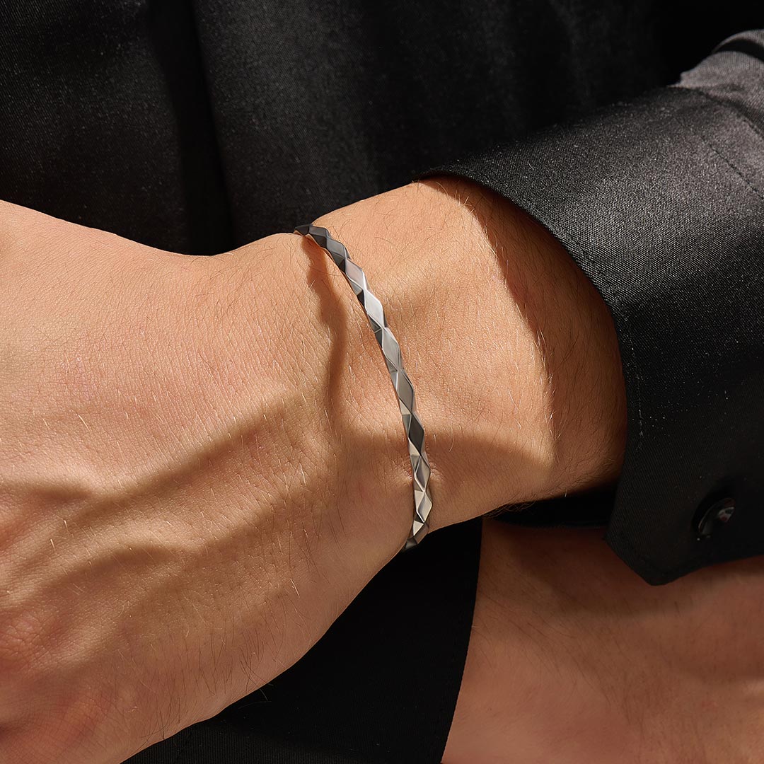 Faceted Cuff Bracelet Design in 925k Solid Silver