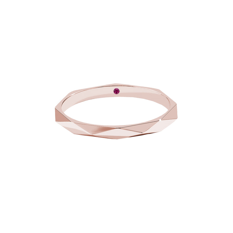 Men's Real Gold Faceted Wedding Band with Ruby - Rose Gold