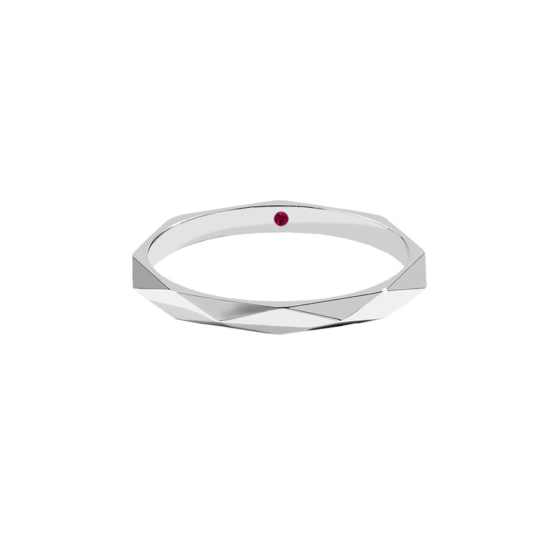 Men's Real Gold Faceted Wedding Band with Ruby - White Gold