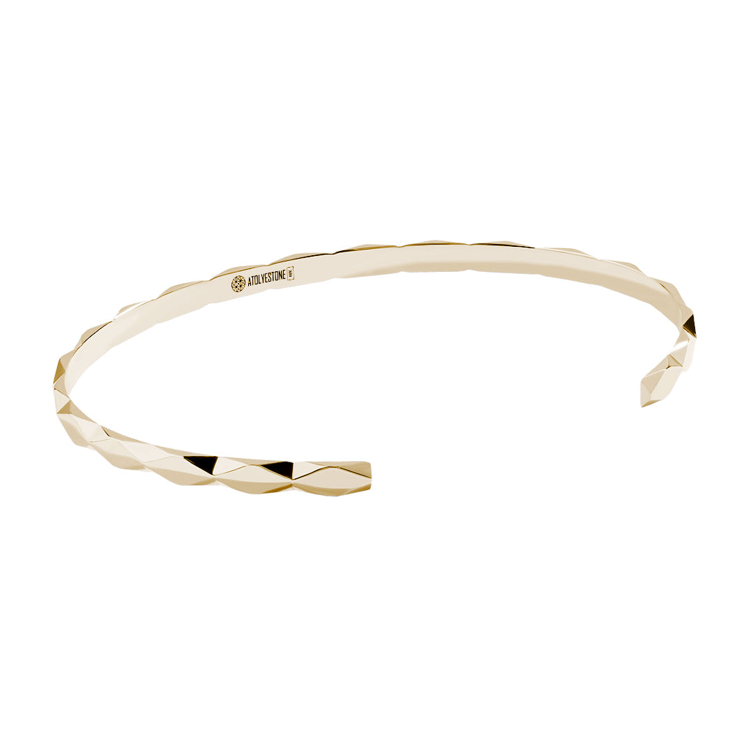 Men's Faceted Design Cuff Bracelet in Real Gold - Yellow Gold