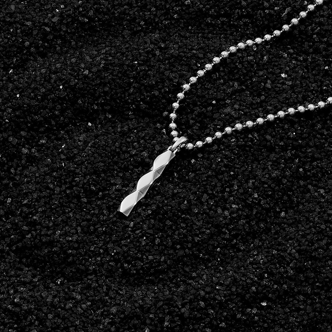 Men's Faceted Design Tag Necklace in 925 Sterling Silver