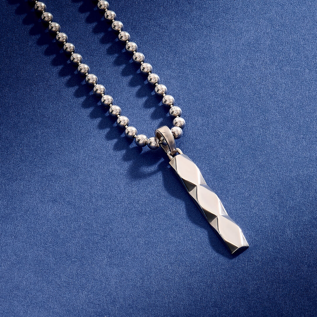 925 Sterling Silver Faceted Dog Tag Necklace