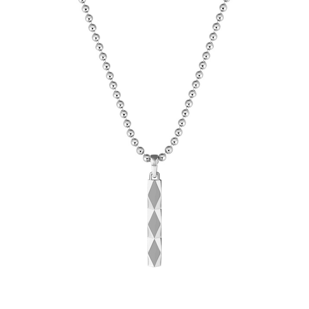 Men's Faceted Design Tag Necklace in Solid White Gold