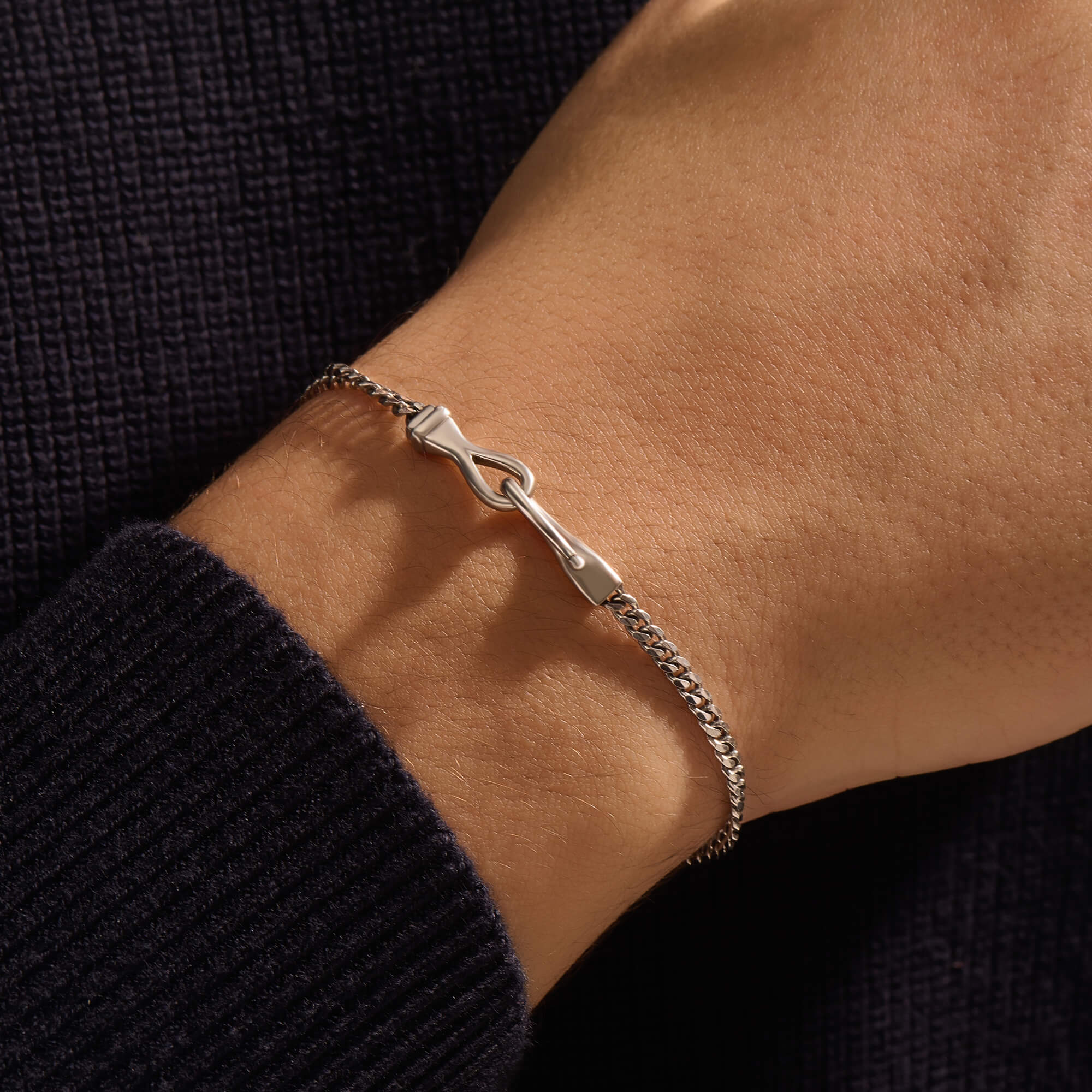 Fish Hook Cuban Chain Bracelet in Solid 14K Gold