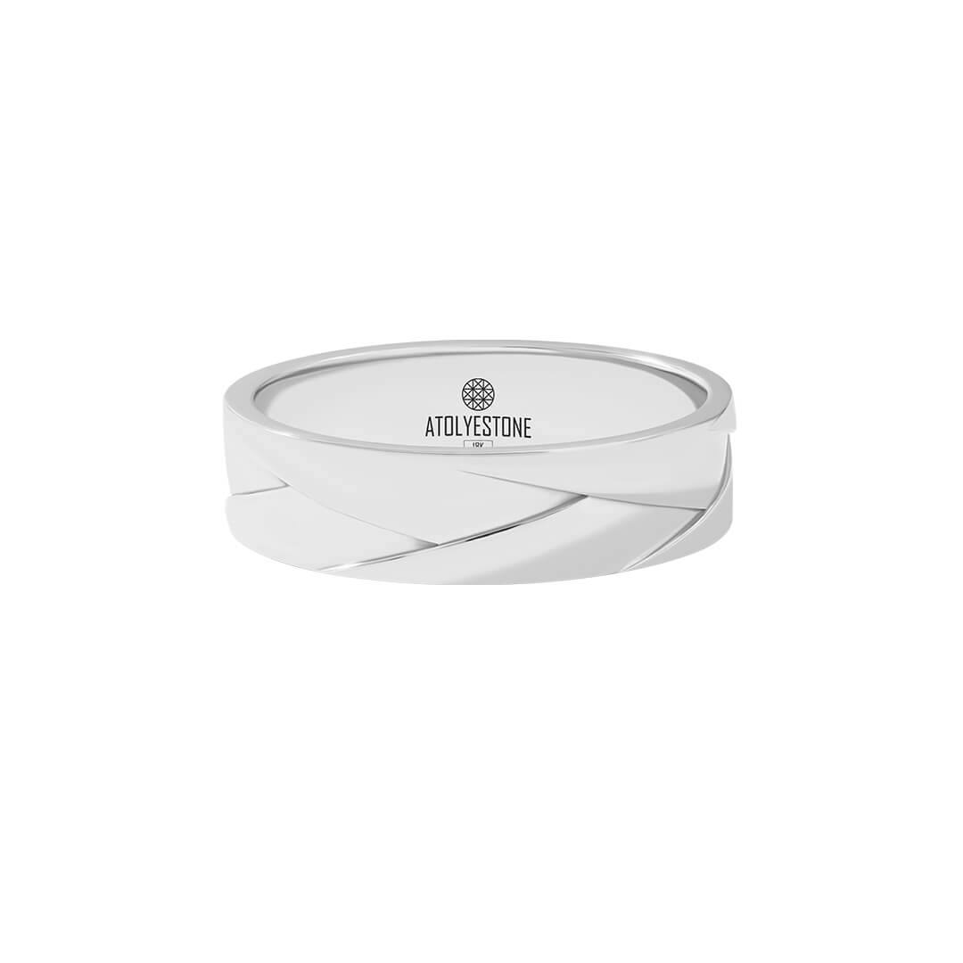 Flat-Braid Band Ring in Solid White Gold