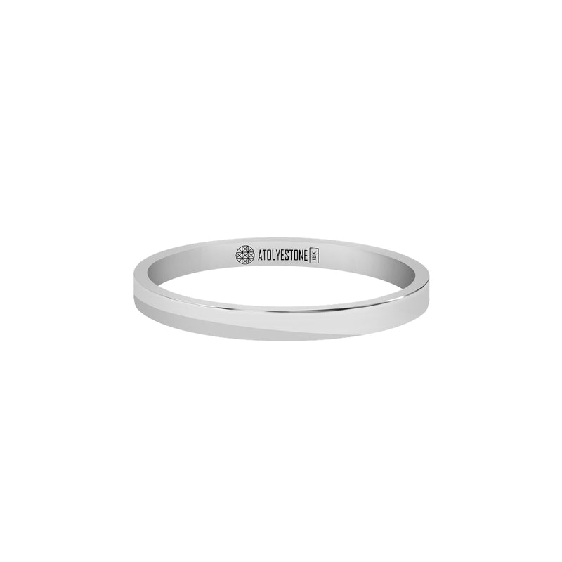 Men's Solid White Gold Flat Band Ring - 2mm