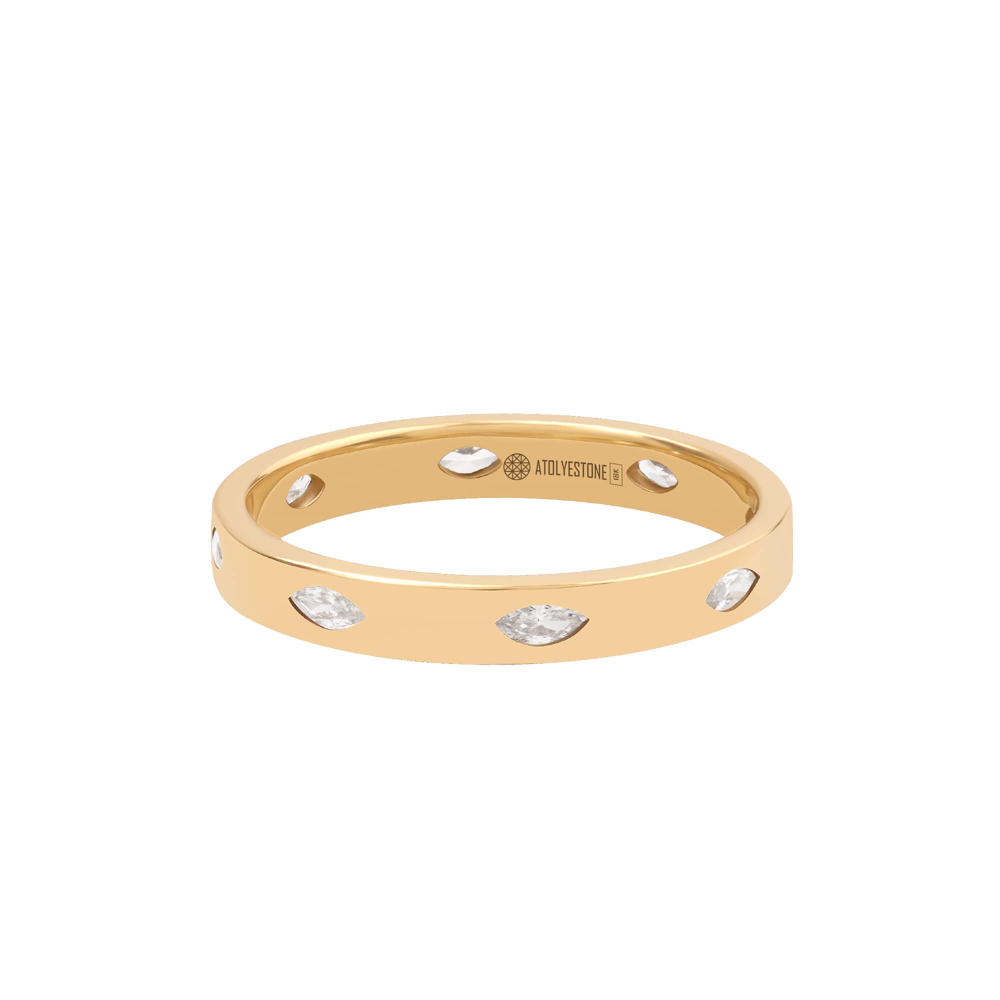 Flush-Set Marquise Diamond Band Ring in Solid Yellow Gold