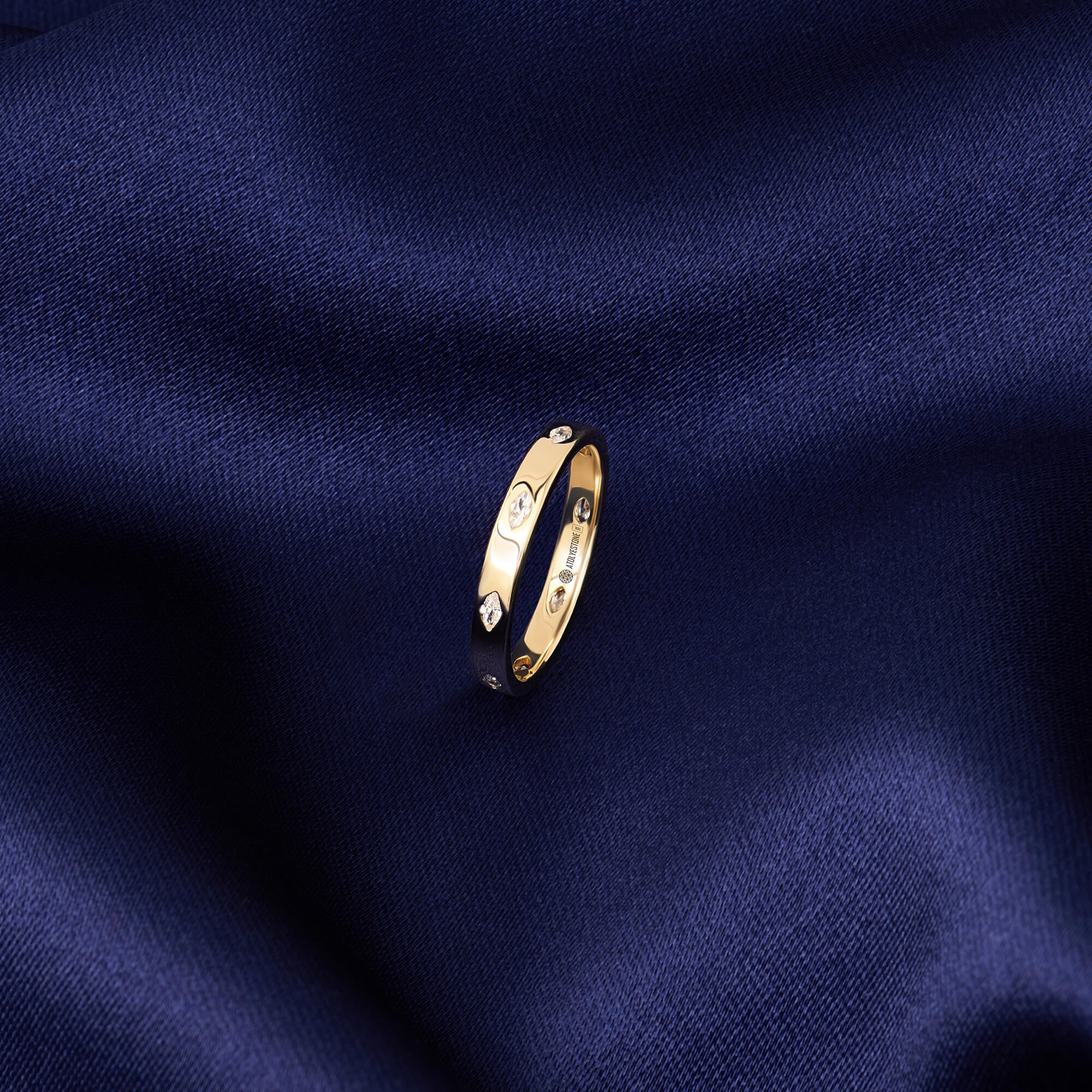Flush-Set Design Marquise Diamond Band Ring in Solid Gold