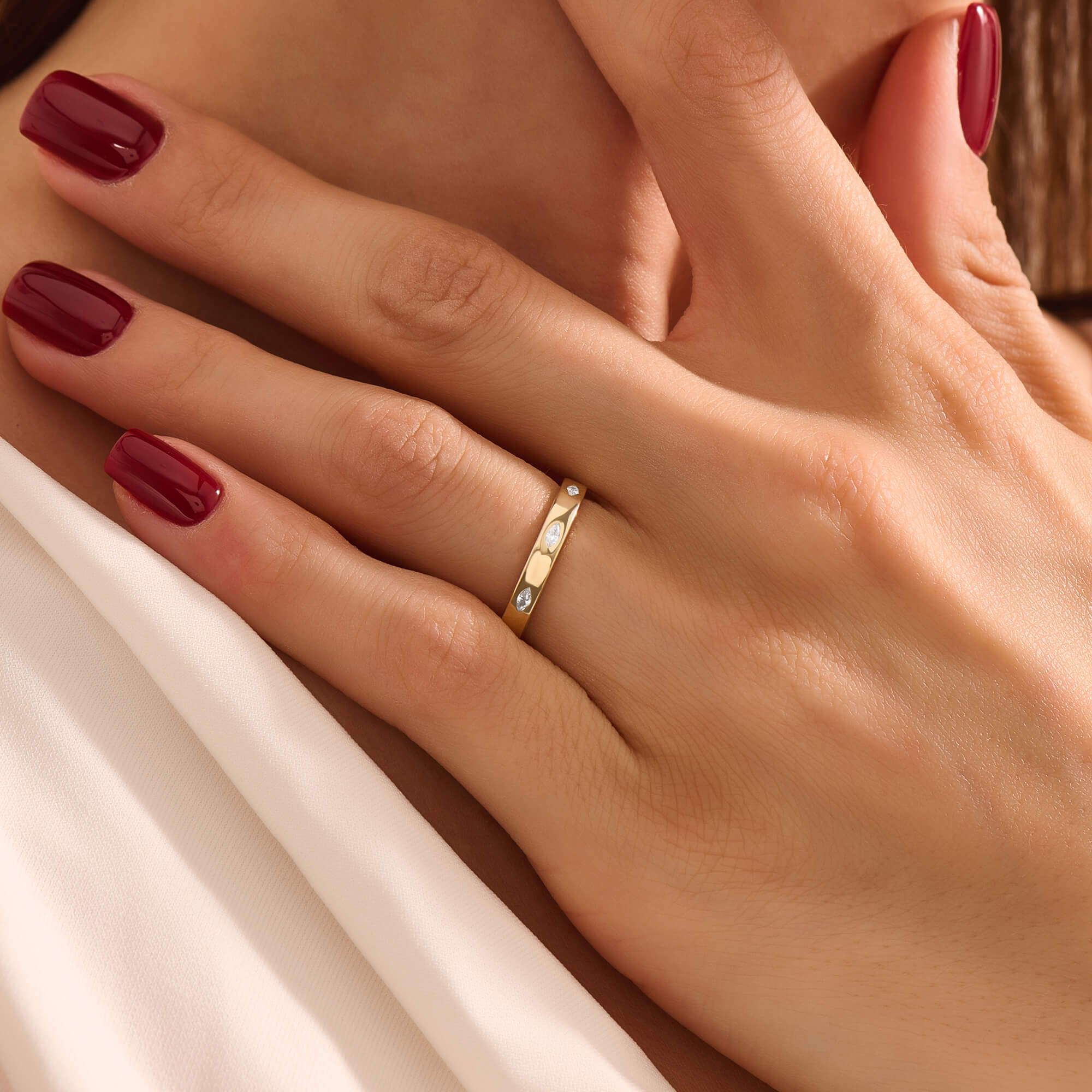 Women's Diamond Flush-Set Marquise Band Ring in Solid Gold