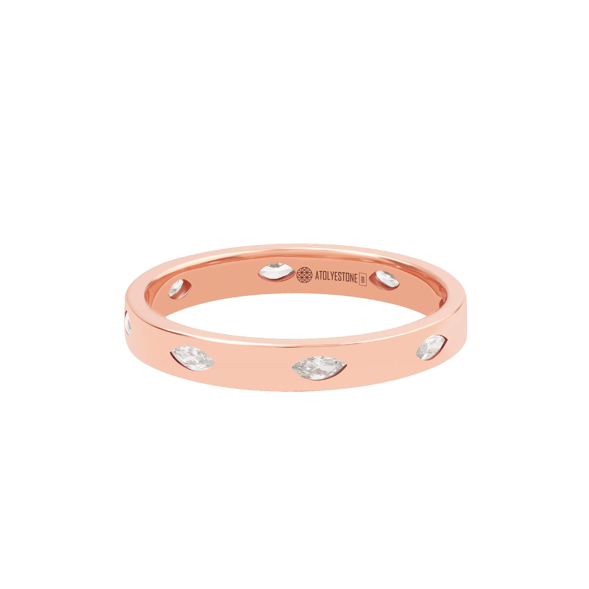Flush-Set Marquise Diamond Band Ring in Solid Rose Gold